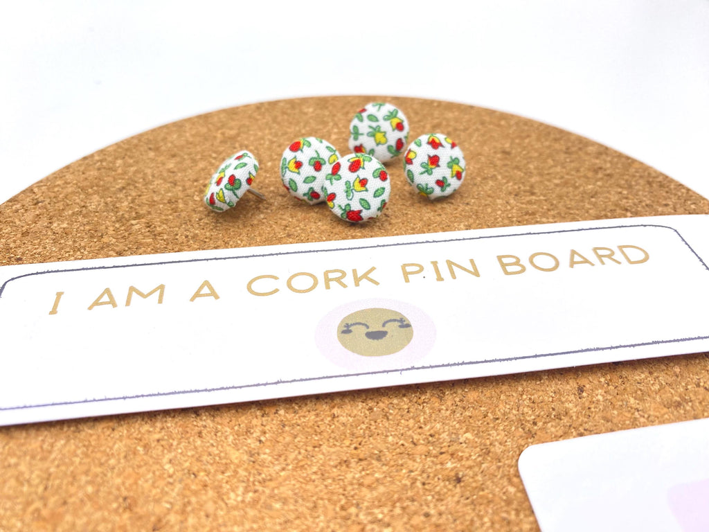 Liberty London Fabric Cork Pin Board with Floral Push Pins, Handmade Mini Bulletin Board