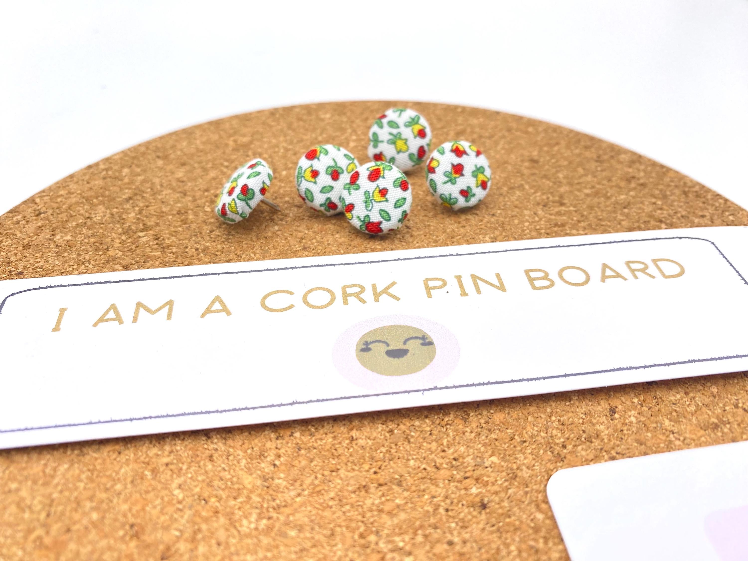 Liberty London Fabric Cork Pin Board with Floral Push Pins, Handmade Mini Bulletin Board