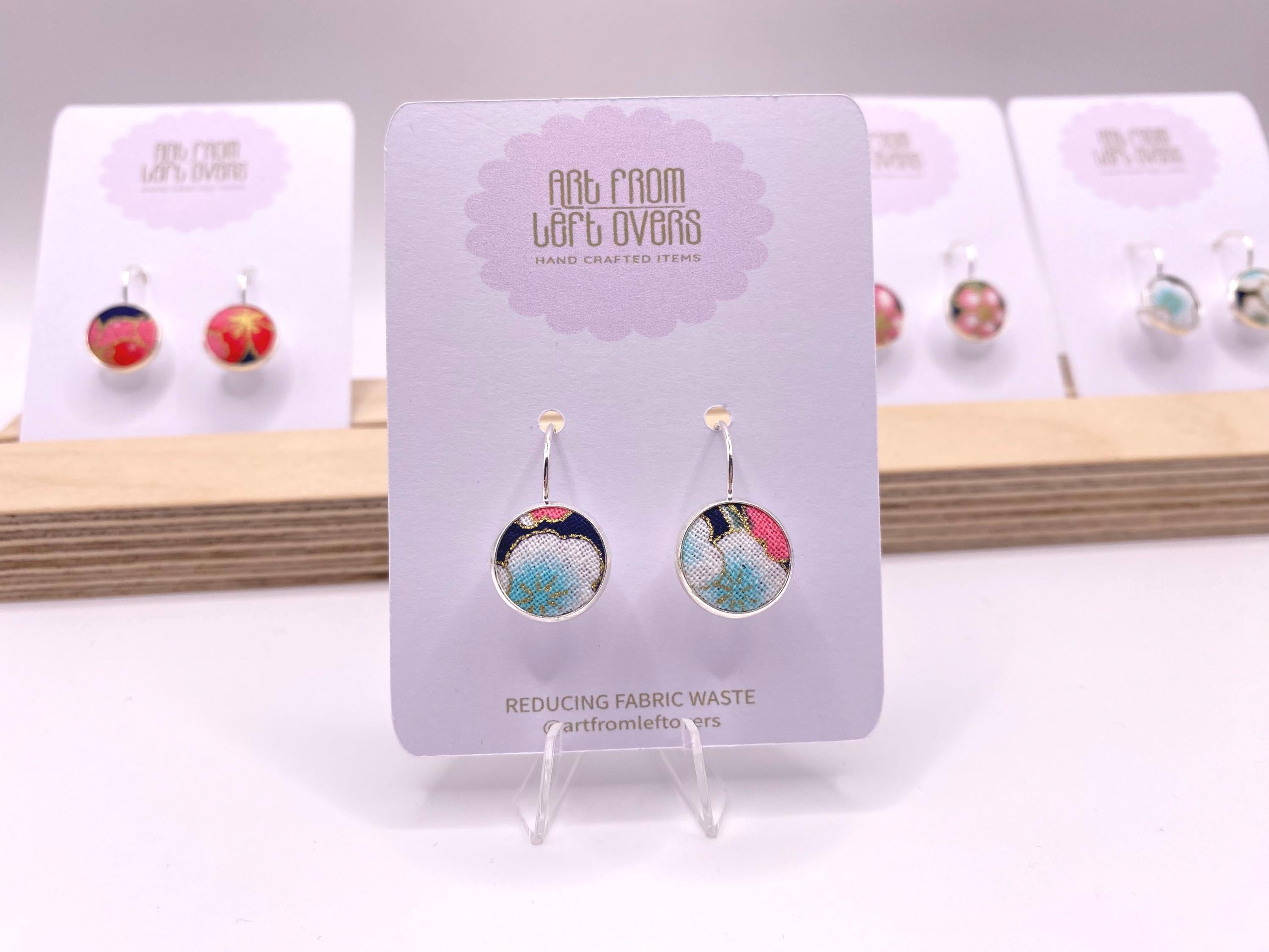 Upcycled Japanese Cherry Blossom Fabric Earrings – Handmade Leverback Hoops