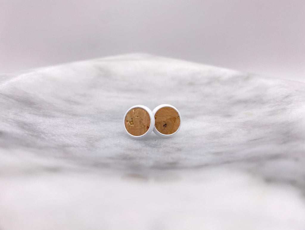 Cork Stud Earrings - Upcycled Fabric, Eco Friendly Jewelry Gift