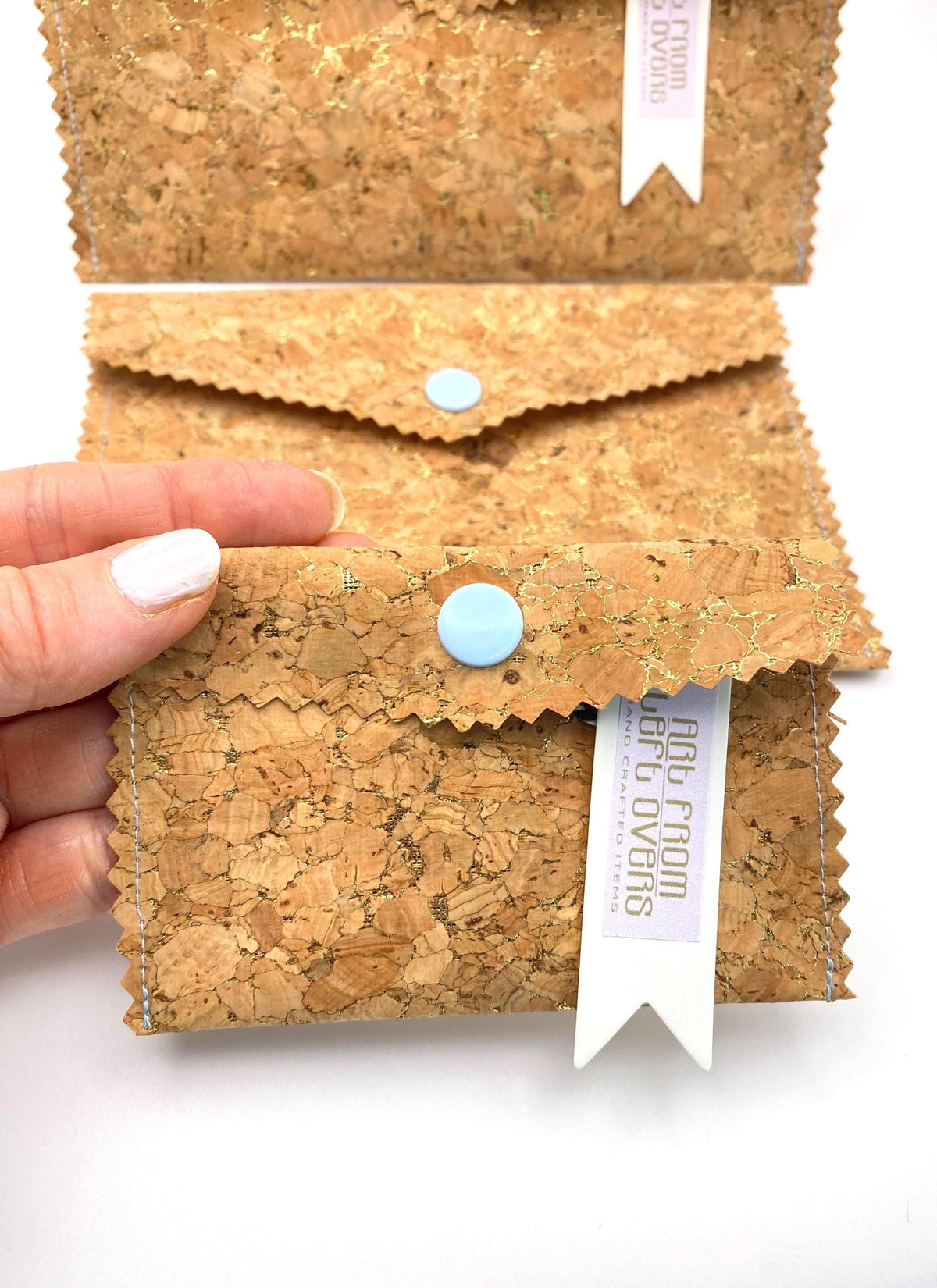 Card Cork Fabric Wallet with Golden Flecks. Handmade with Sustainable Vegan Leather