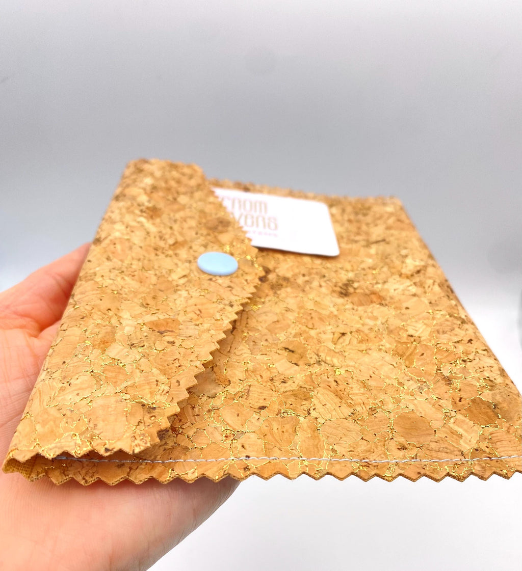 Handmade Cork Wallet with Golden Flecks - Vegan Leather Passport Holder. Handbag Organiser