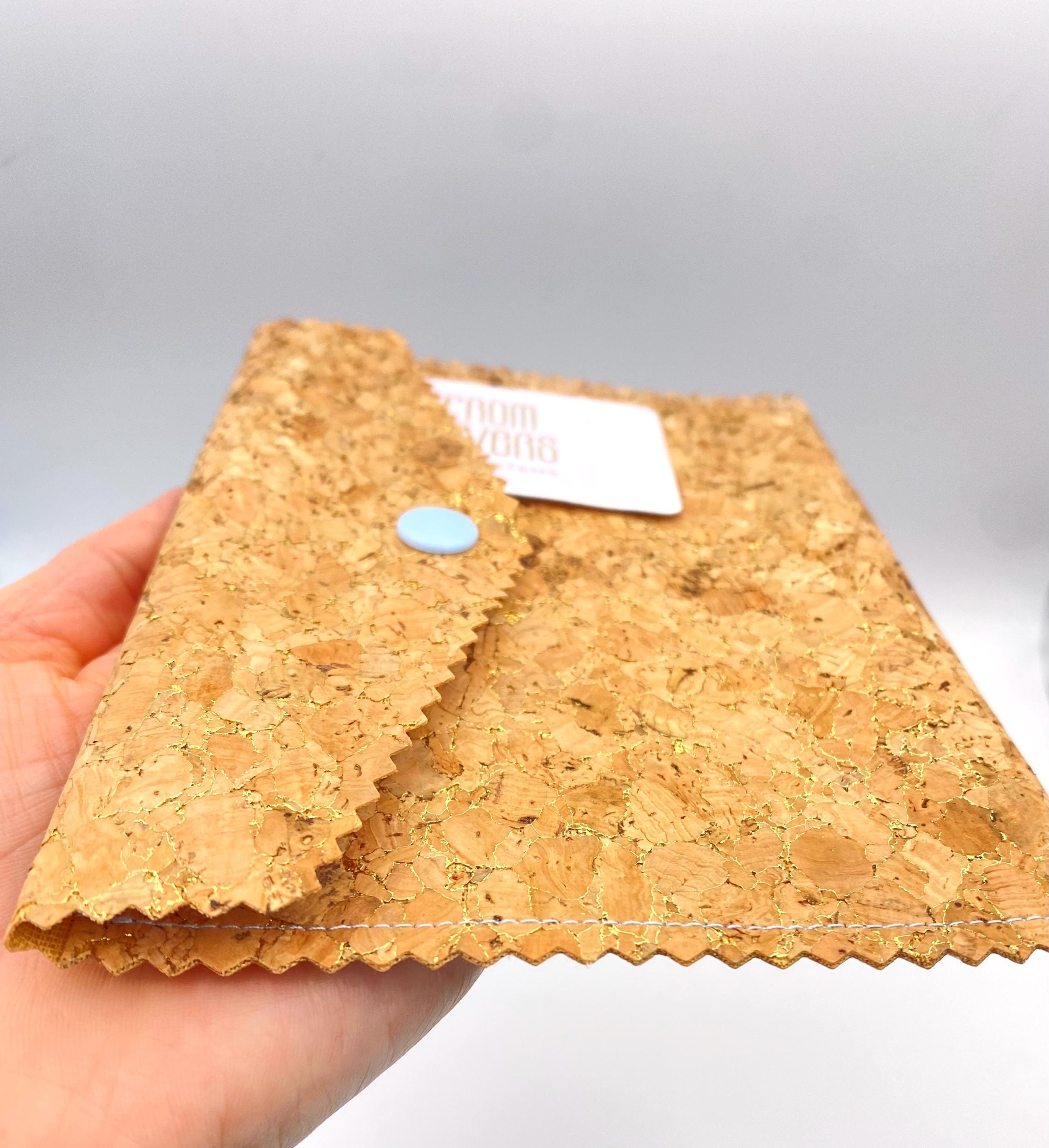 Handmade Cork Wallet with Golden Flecks - Vegan Leather Passport Holder. Handbag Organiser