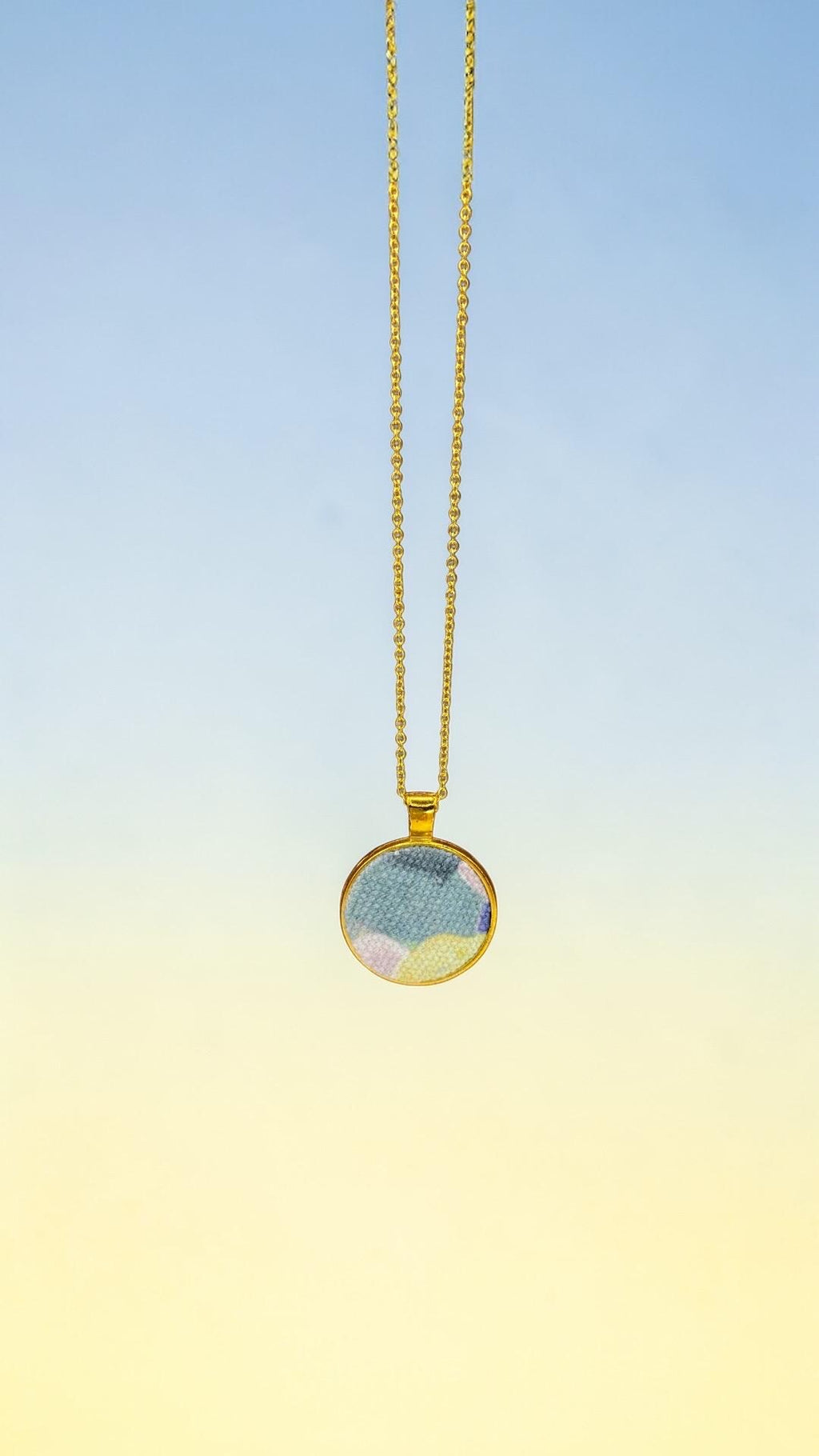 Blue & Yellow Upcycled Fabric Pendant Necklace – Handmade Eco Jewellery
