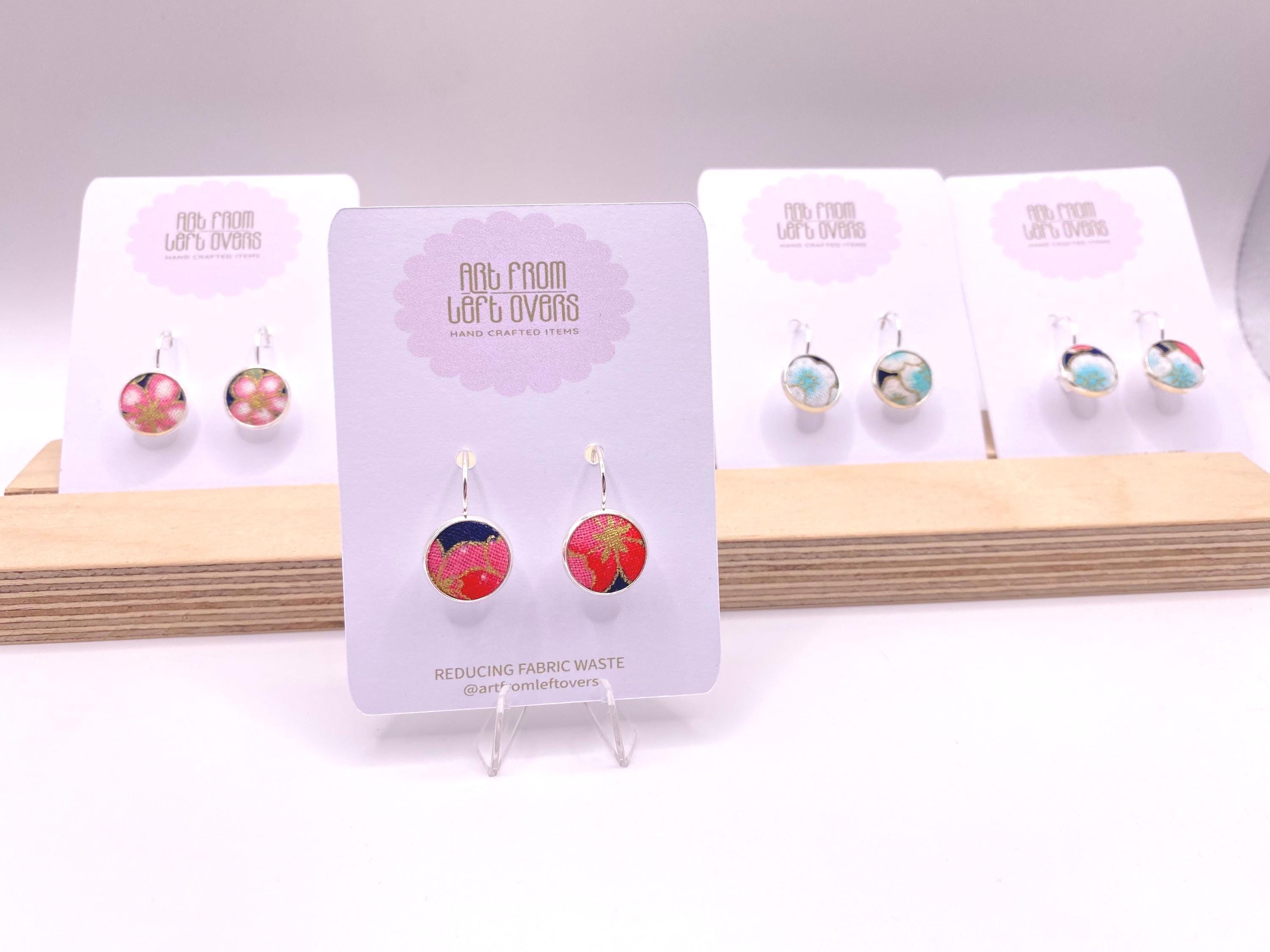 Upcycled Japanese Cherry Blossom Fabric Earrings – Handmade Leverback Hoops