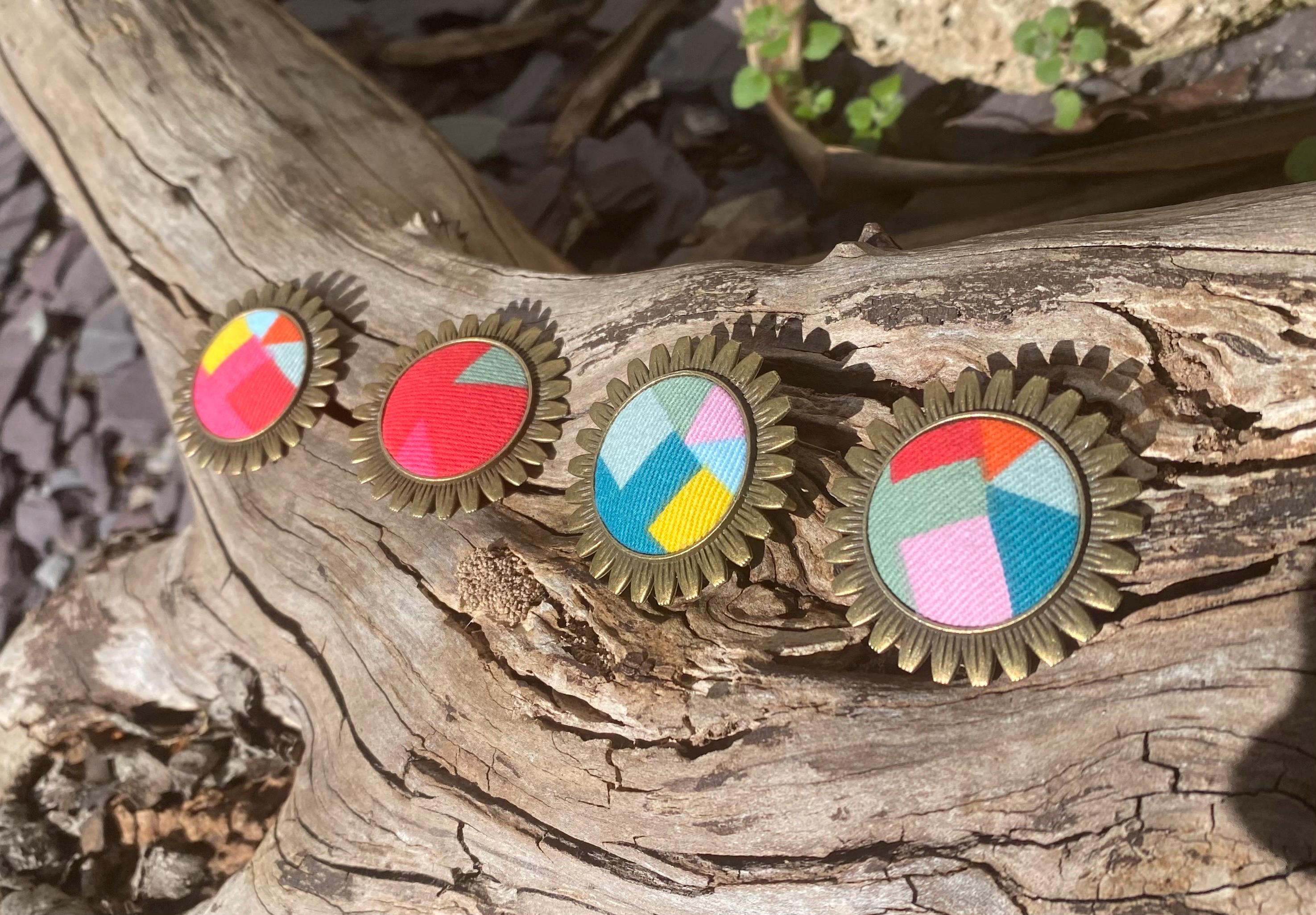 Handmade Upcycled Brooch/Necklace for women: Multicoloured Fabric, Antique Brass Style