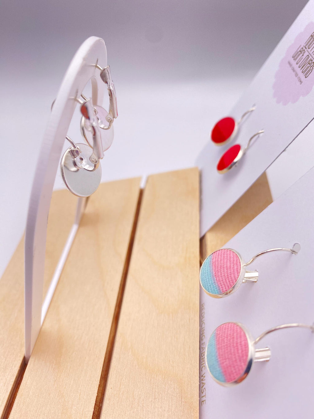 Upcycled Fabric Earrings: Geometric Leverback Hoops, Colorful Cotton