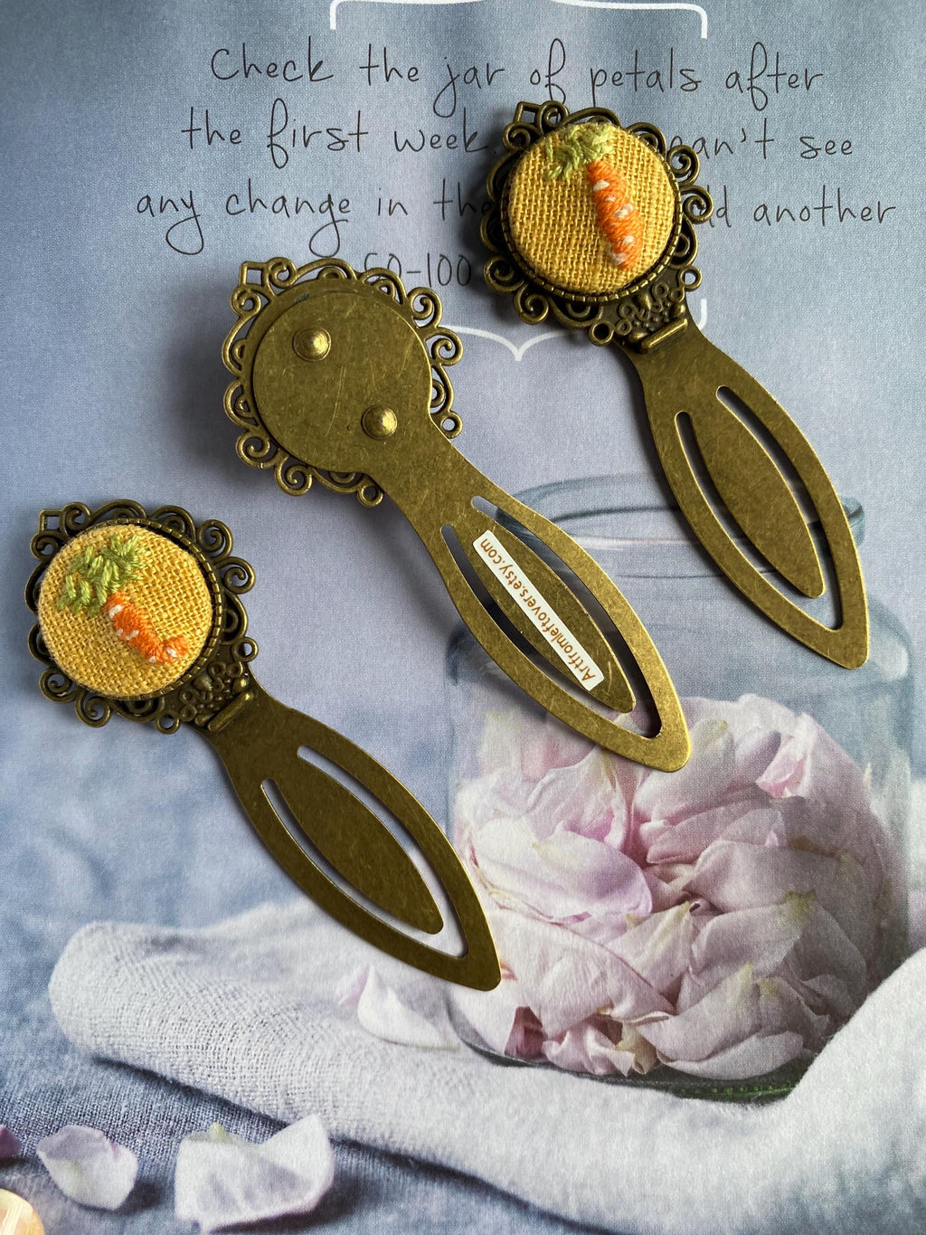 Embroidered Carrot Bookmark, Handmade Fabric Book Lover Gift, Eco Friendly Vegetable Design