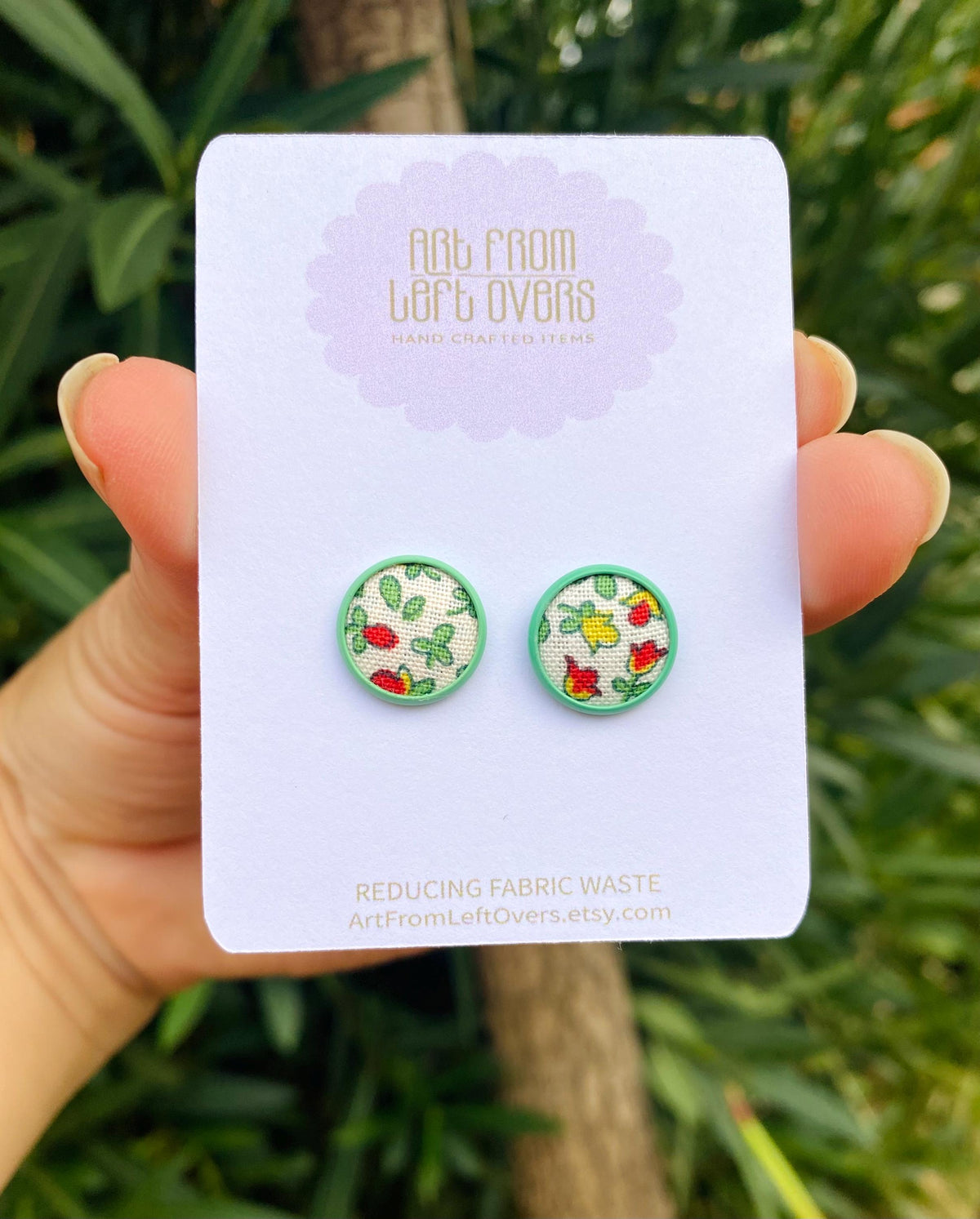 Liberty of London Fabric Stud Earrings – Floral Cabochon, Zero Waste