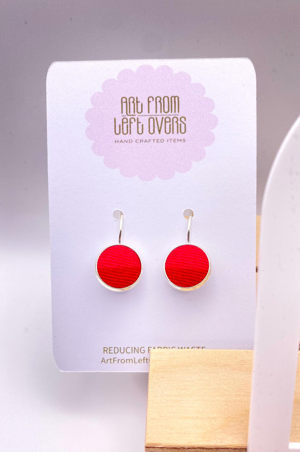 Upcycled Fabric Earrings: Geometric Leverback Hoops, Colorful Cotton