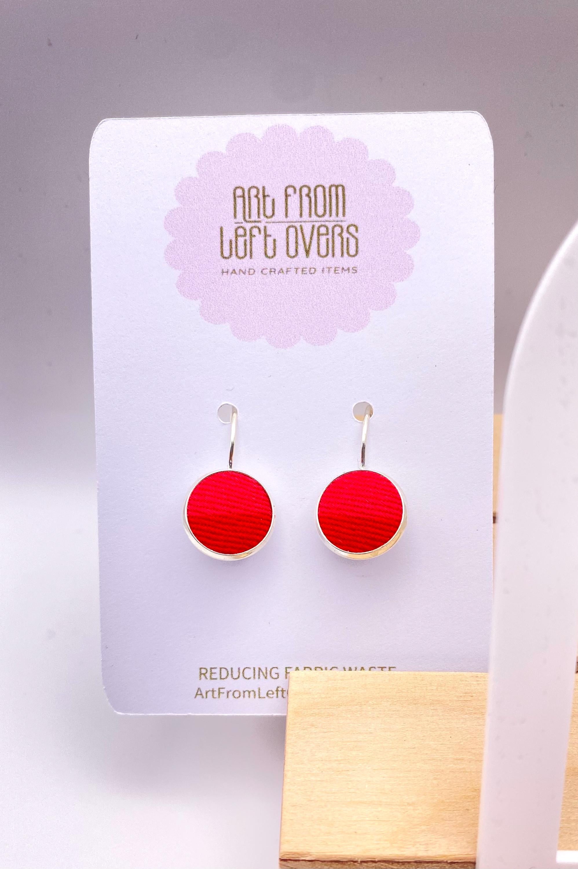 Upcycled Fabric Earrings: Geometric Leverback Hoops, Colorful Cotton