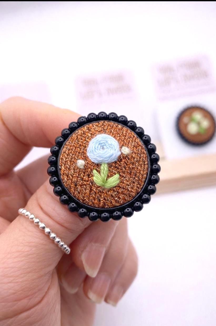 Handmade Embroidered Flower Brooch, Upcycled Fabric Beaded Trim