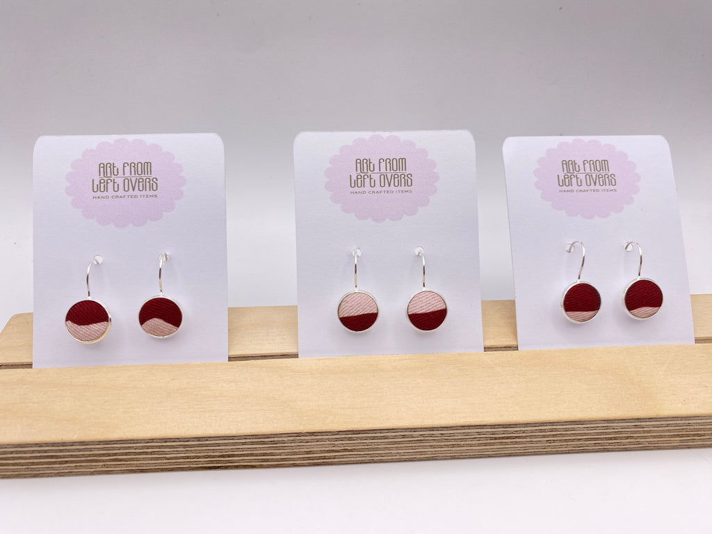 Upcycled Stunning Pink Two Tones Fabric Earrings – Handmade Leverback Hoops