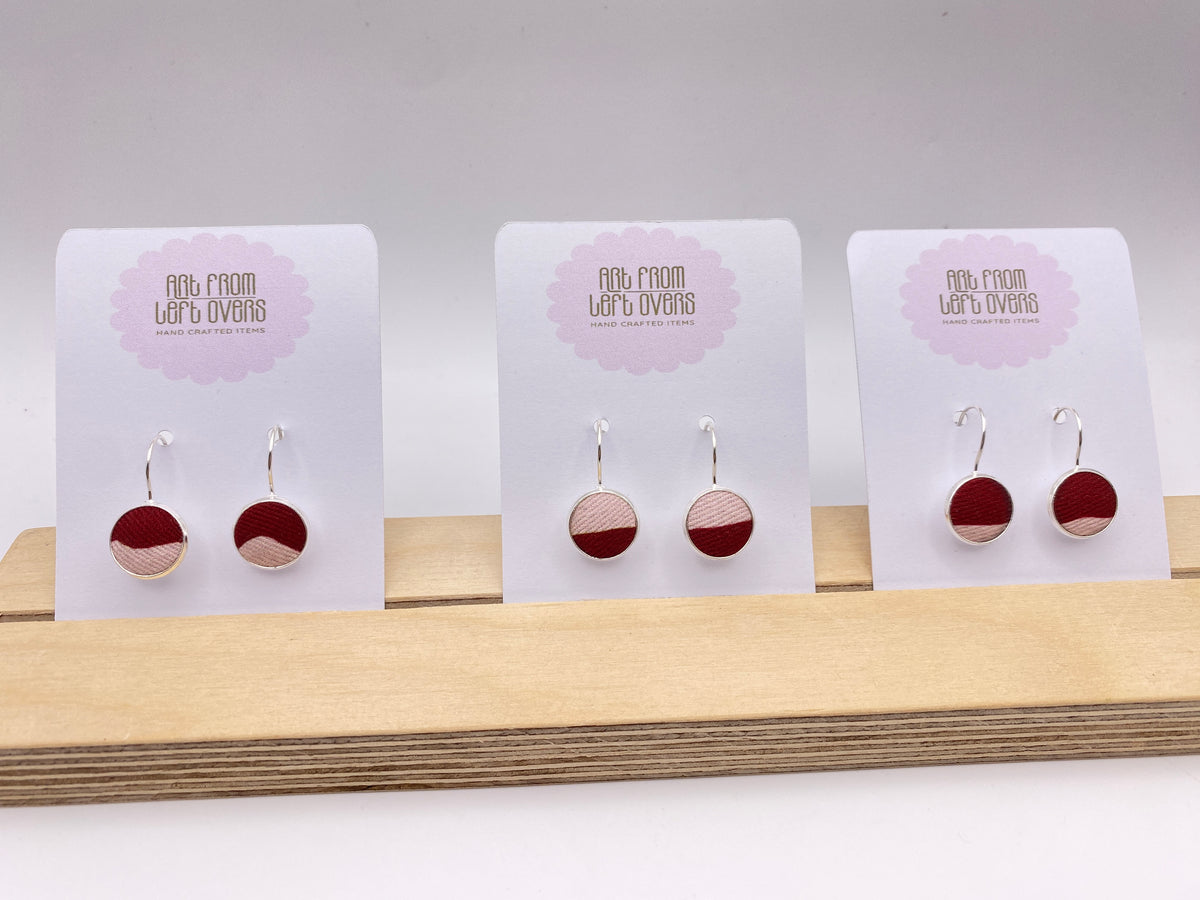 Upcycled Stunning Pink Two Tones Fabric Earrings – Handmade Leverback Hoops