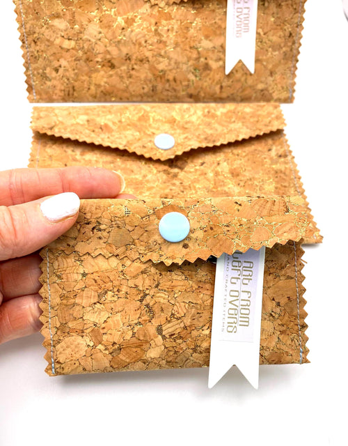 Card Cork Fabric Wallet with Golden Flecks. Handmade with Sustainable Vegan Leather