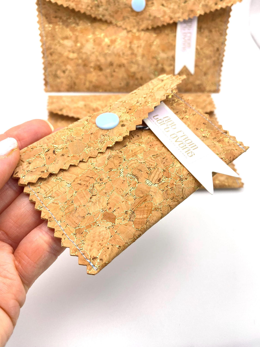 Card Cork Fabric Wallet with Golden Flecks. Handmade with Sustainable Vegan Leather
