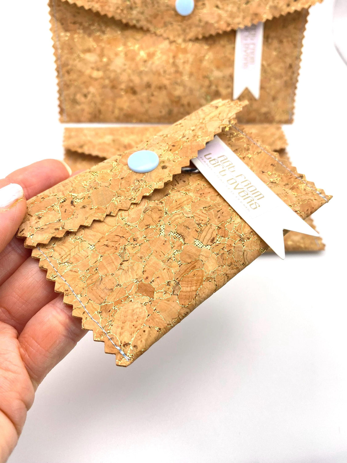 Card Cork Fabric Wallet with Golden Flecks. Handmade with Sustainable Vegan Leather