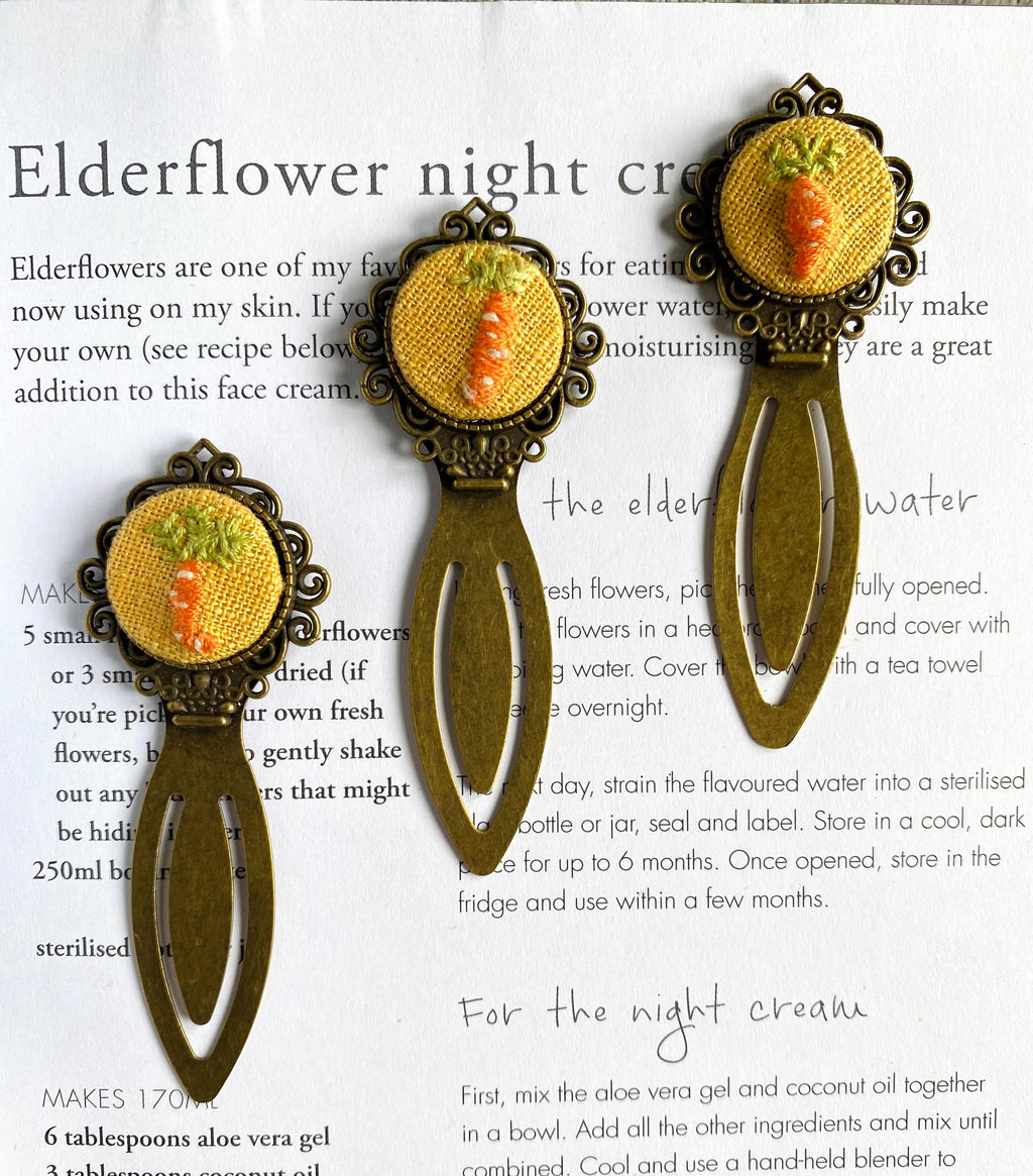 Embroidered Carrot Bookmark, Handmade Fabric Book Lover Gift, Eco Friendly Vegetable Design