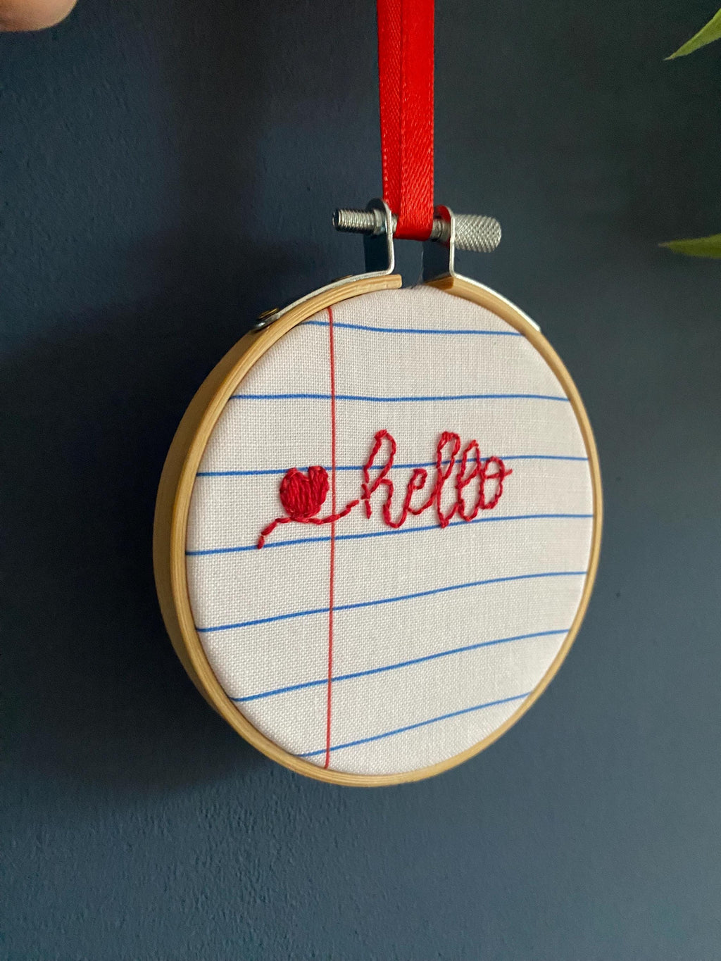 Hand Embroidered Mini Hoop Art –  'Hello'