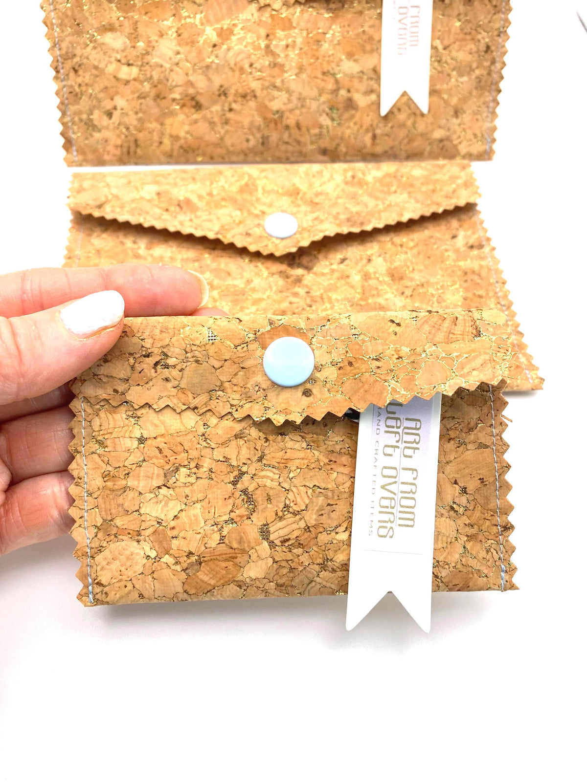 Card Cork Fabric Wallet with Golden Flecks. Handmade with Sustainable Vegan Leather
