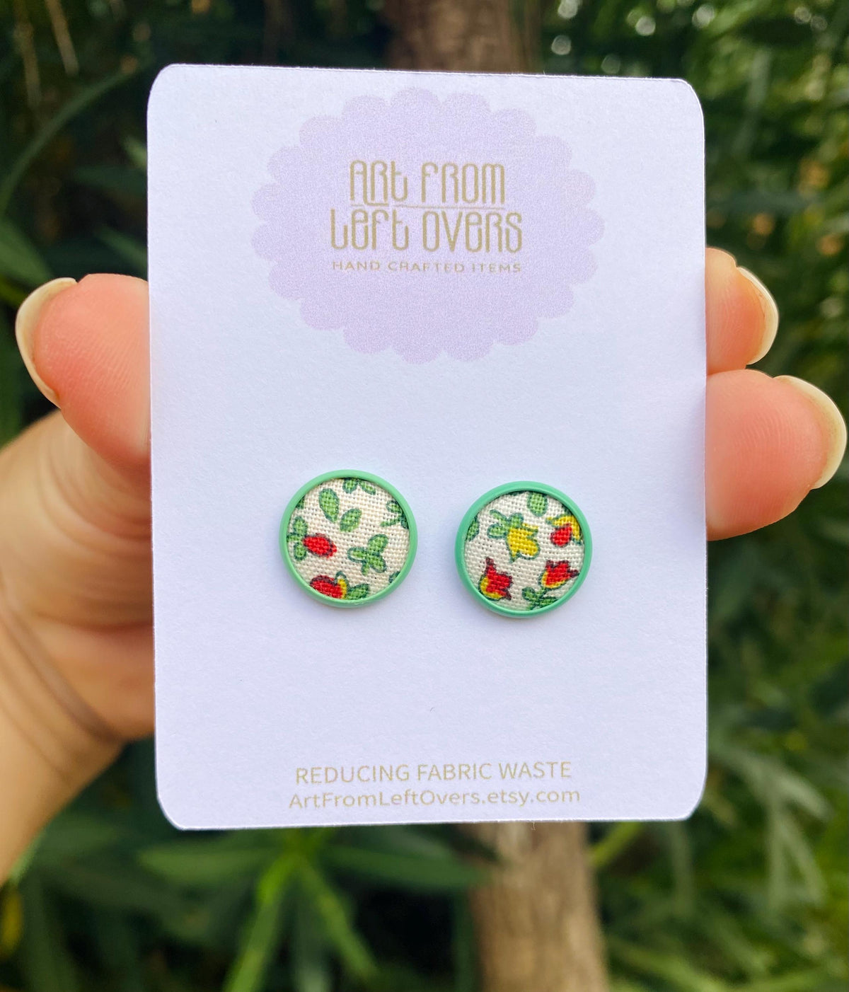 Liberty of London Fabric Stud Earrings – Floral Cabochon, Zero Waste