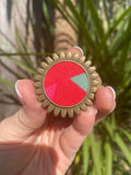 Handmade Upcycled Brooch/Necklace for women: Multicoloured Fabric, Antique Brass Style
