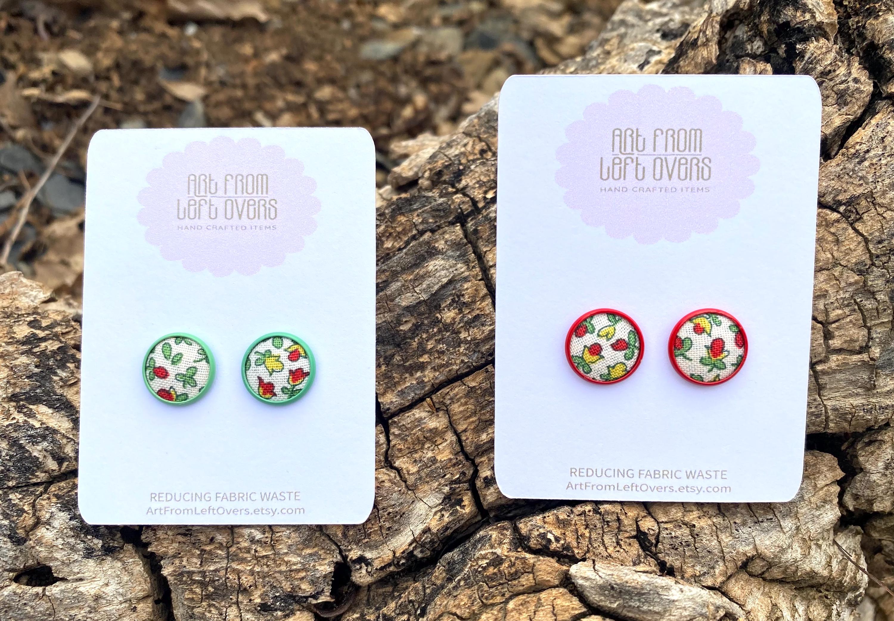 Liberty of London Fabric Stud Earrings – Floral Cabochon, Zero Waste