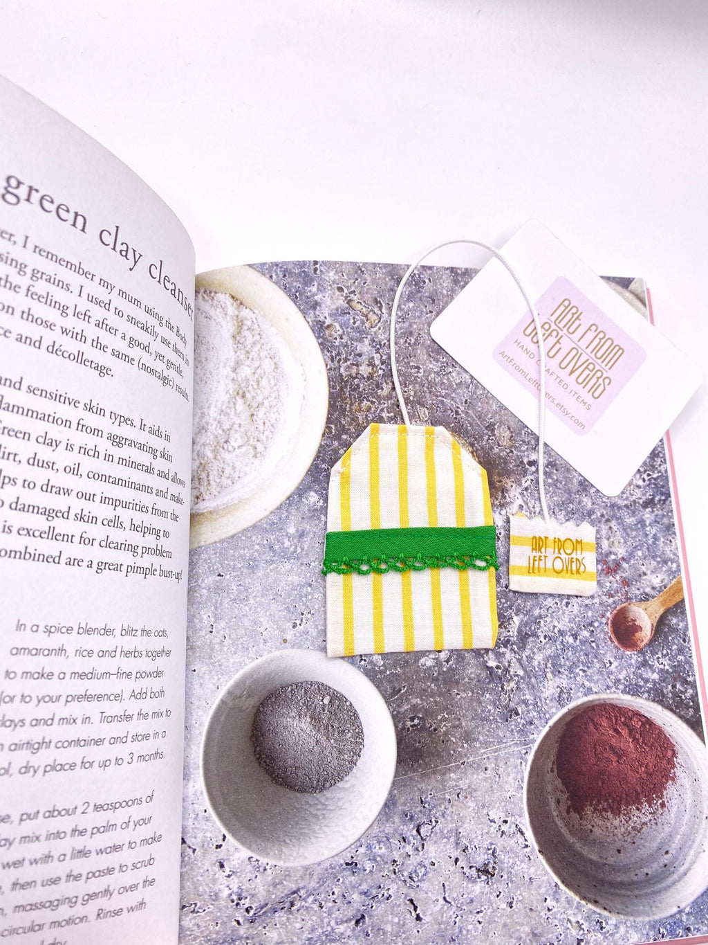 Fabric Tea Bag Bookmark: Yellow & Green Stripy Reader Gift