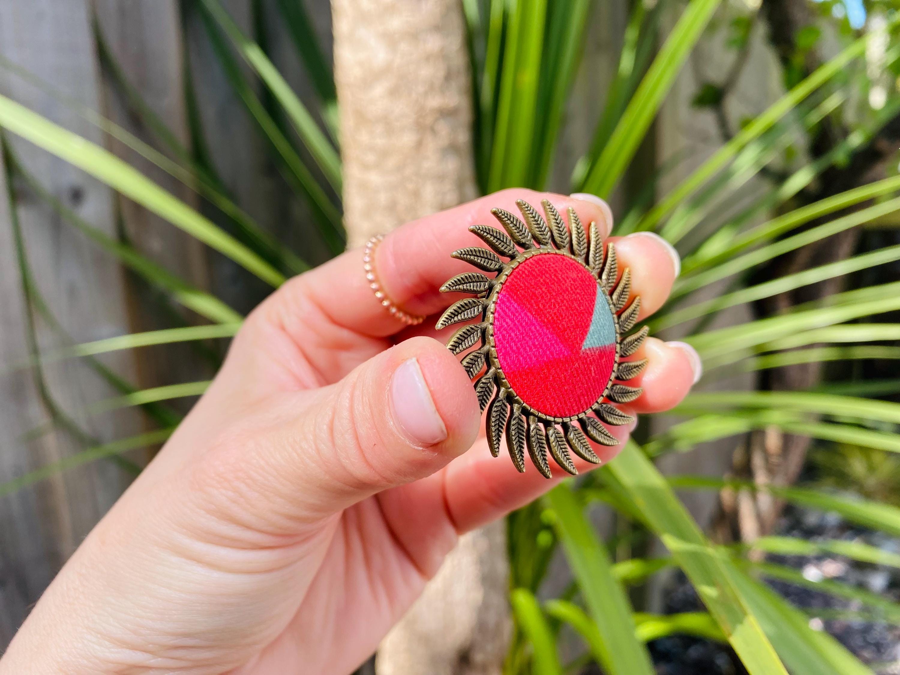 Upcycled Fabric Brooch: Handmade Brass-Style Pin