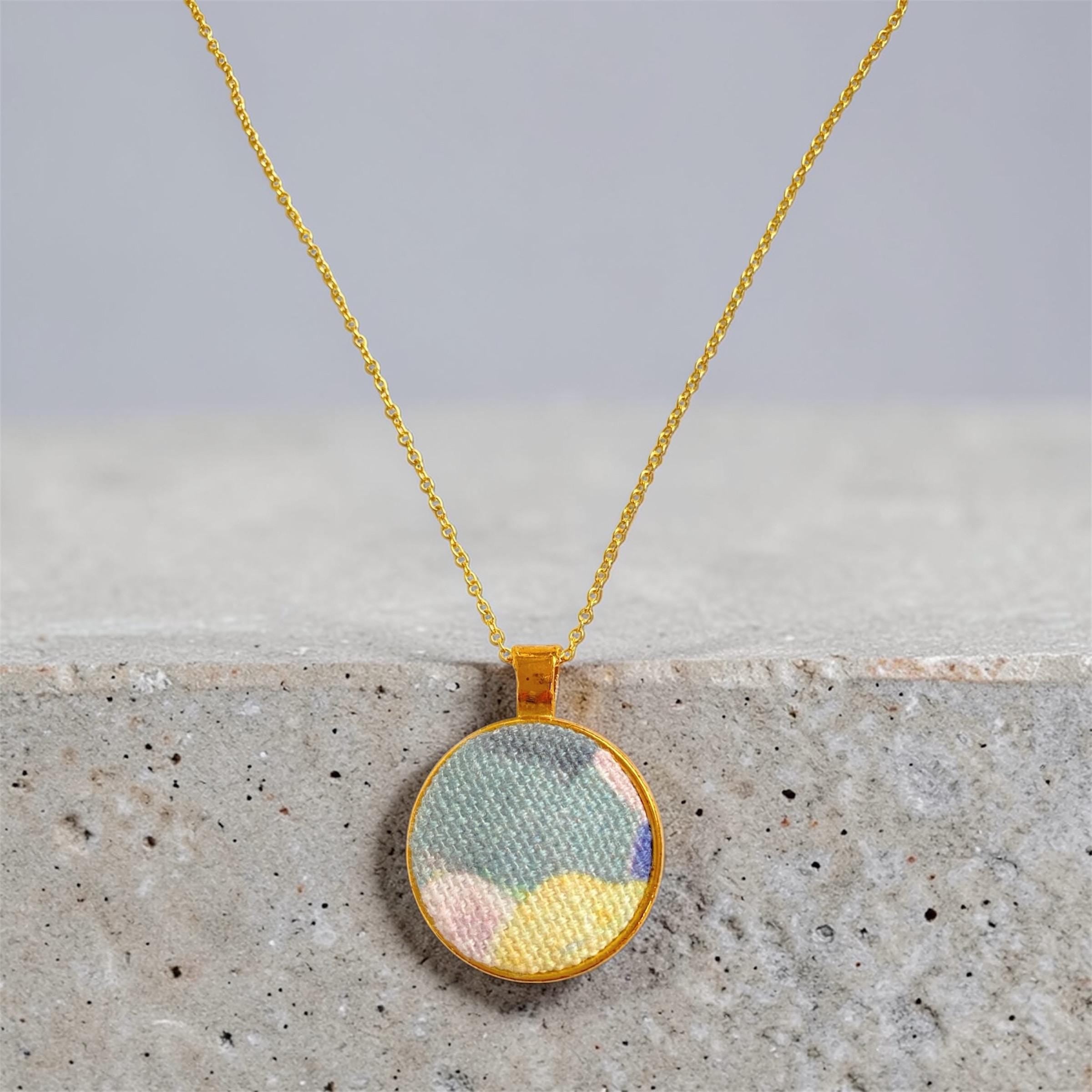 Blue & Yellow Upcycled Fabric Pendant Necklace – Handmade Eco Jewellery