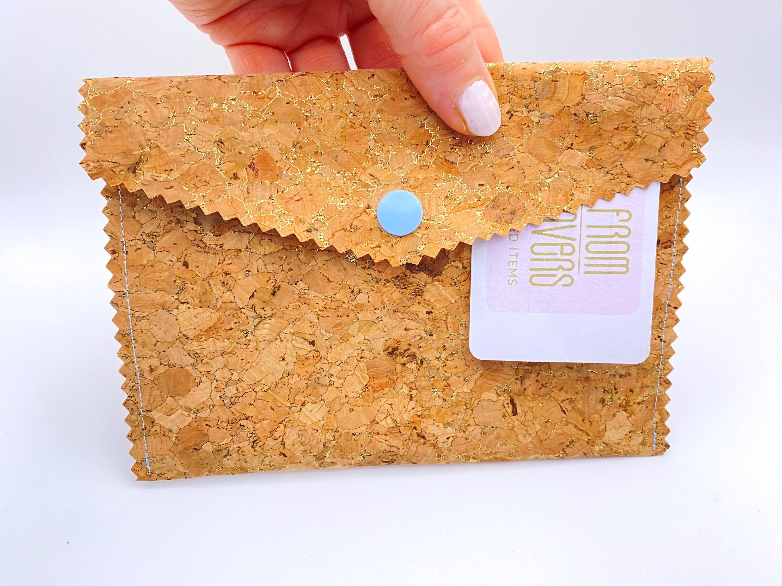 Handmade Cork Wallet with Golden Flecks - Vegan Leather Passport Holder. Handbag Organiser