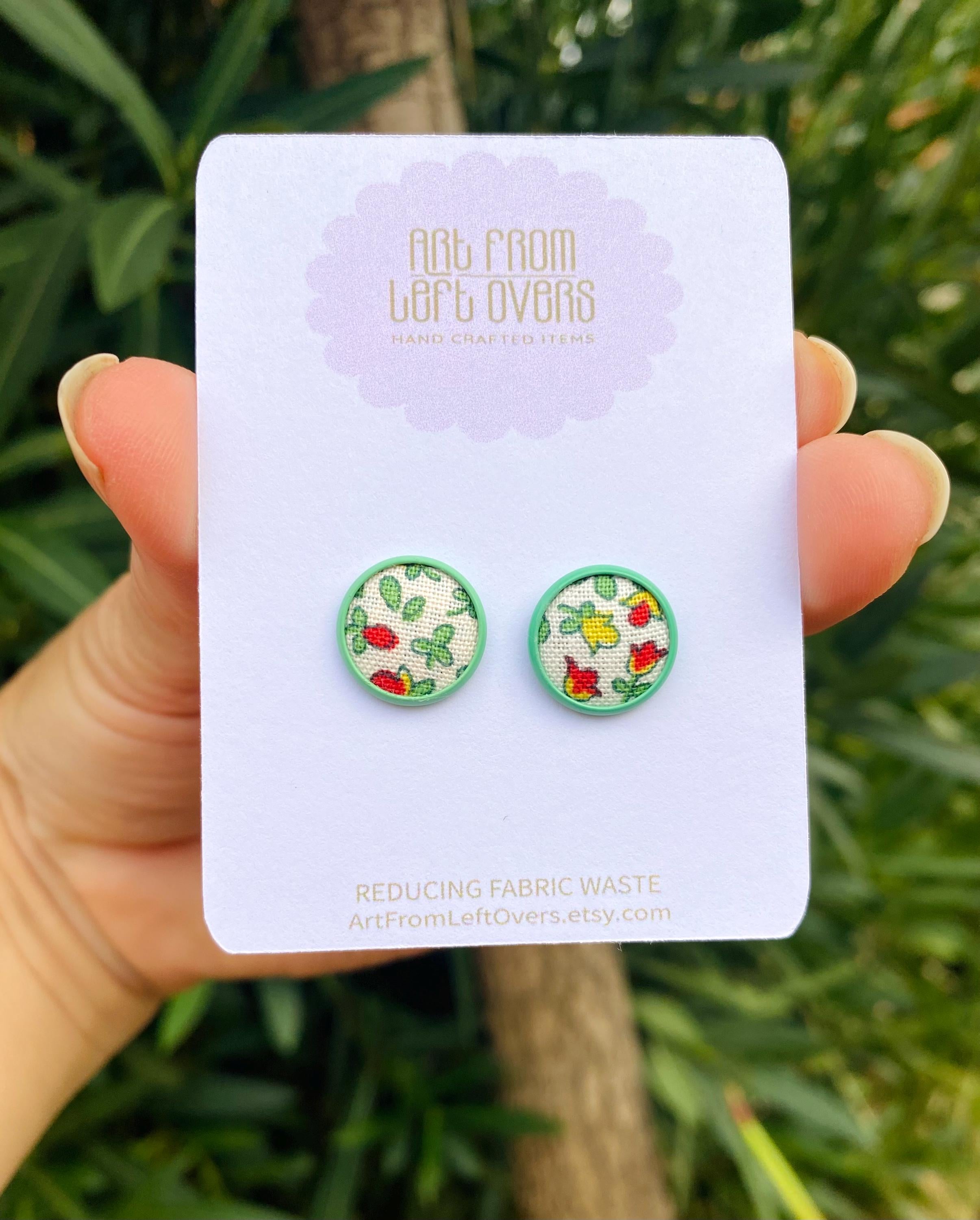 Liberty of London Fabric Stud Earrings – Floral Cabochon, Zero Waste