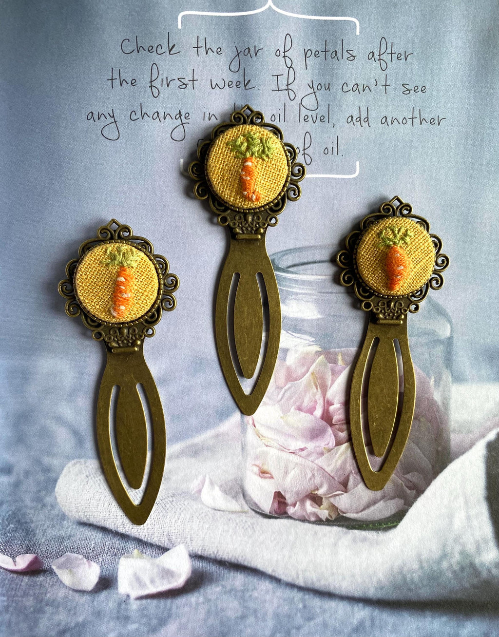 Embroidered Carrot Bookmark, Handmade Fabric Book Lover Gift, Eco Friendly Vegetable Design