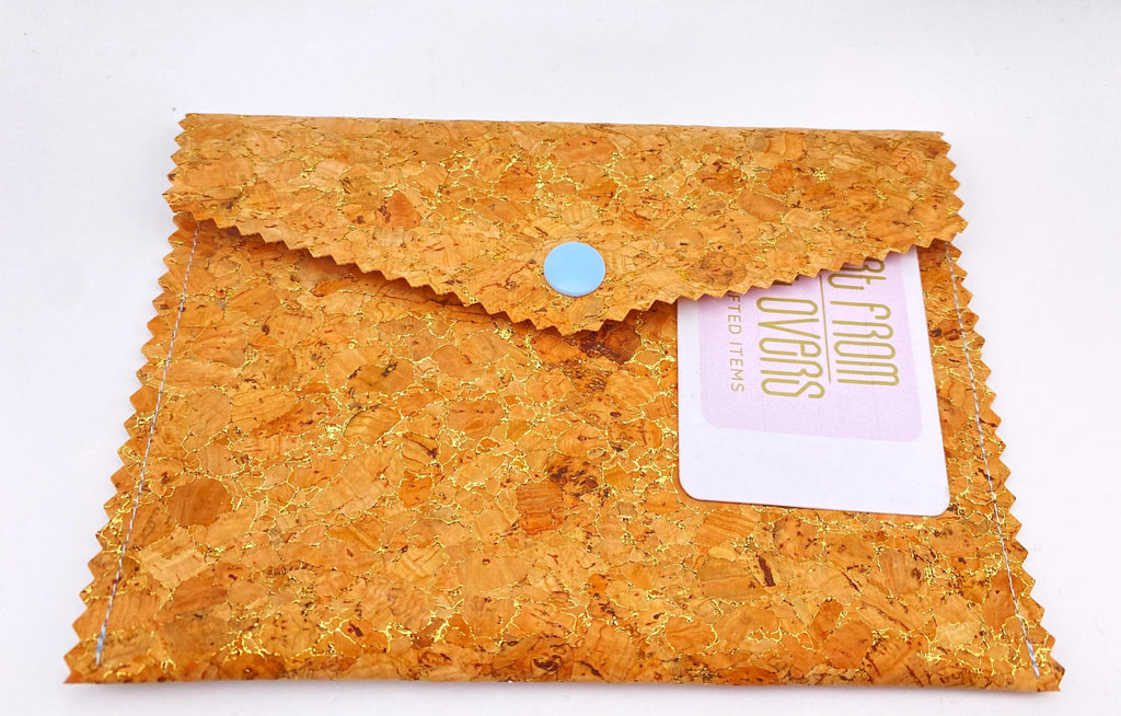 Handmade Cork Wallet with Golden Flecks - Vegan Leather Passport Holder. Handbag Organiser