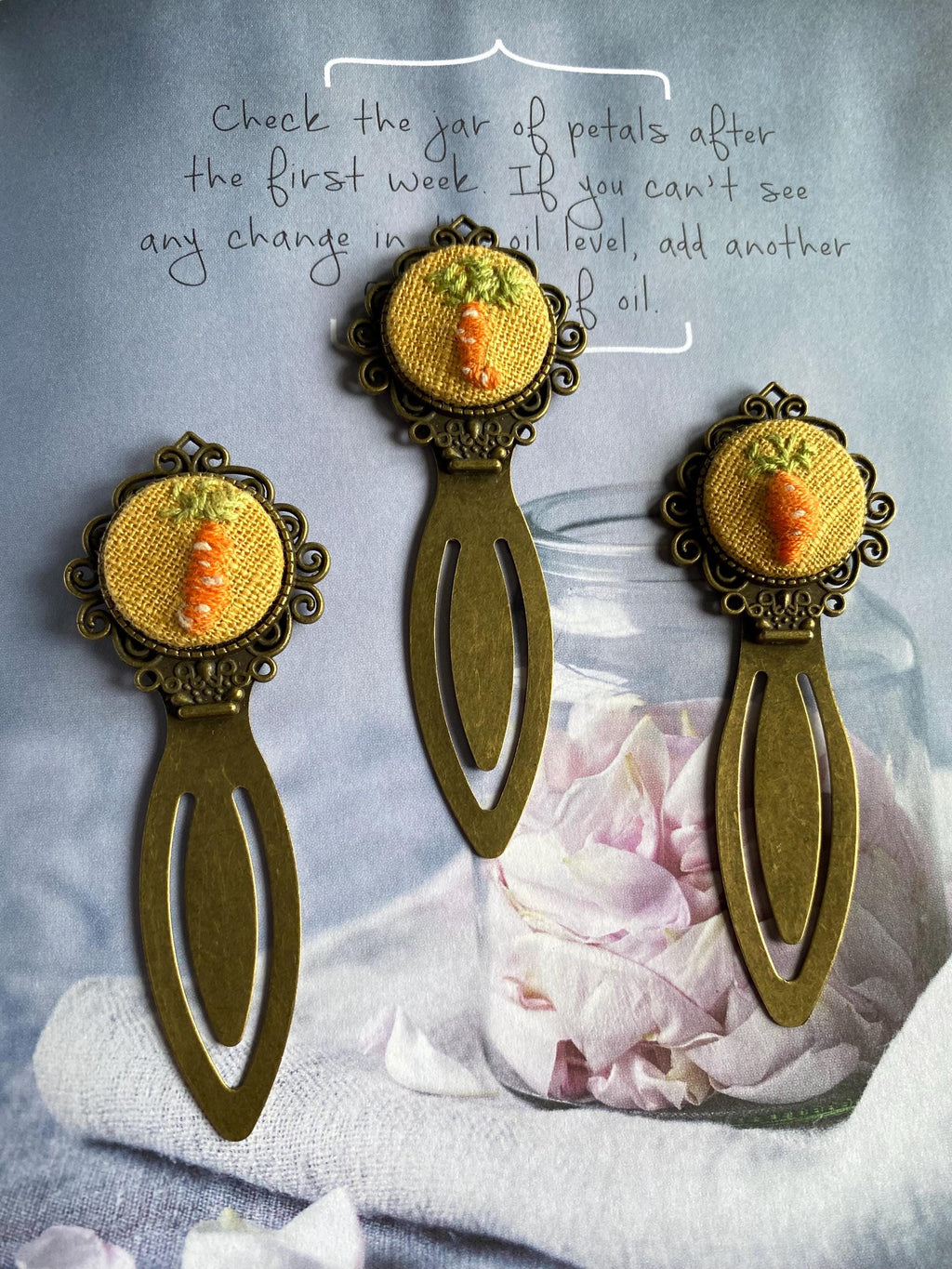 Embroidered Carrot Bookmark, Handmade Fabric Book Lover Gift, Eco Friendly Vegetable Design