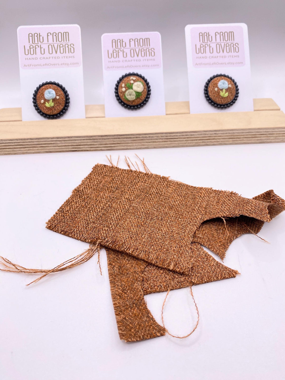 Handmade Embroidered Flower Brooch, Upcycled Fabric Beaded Trim