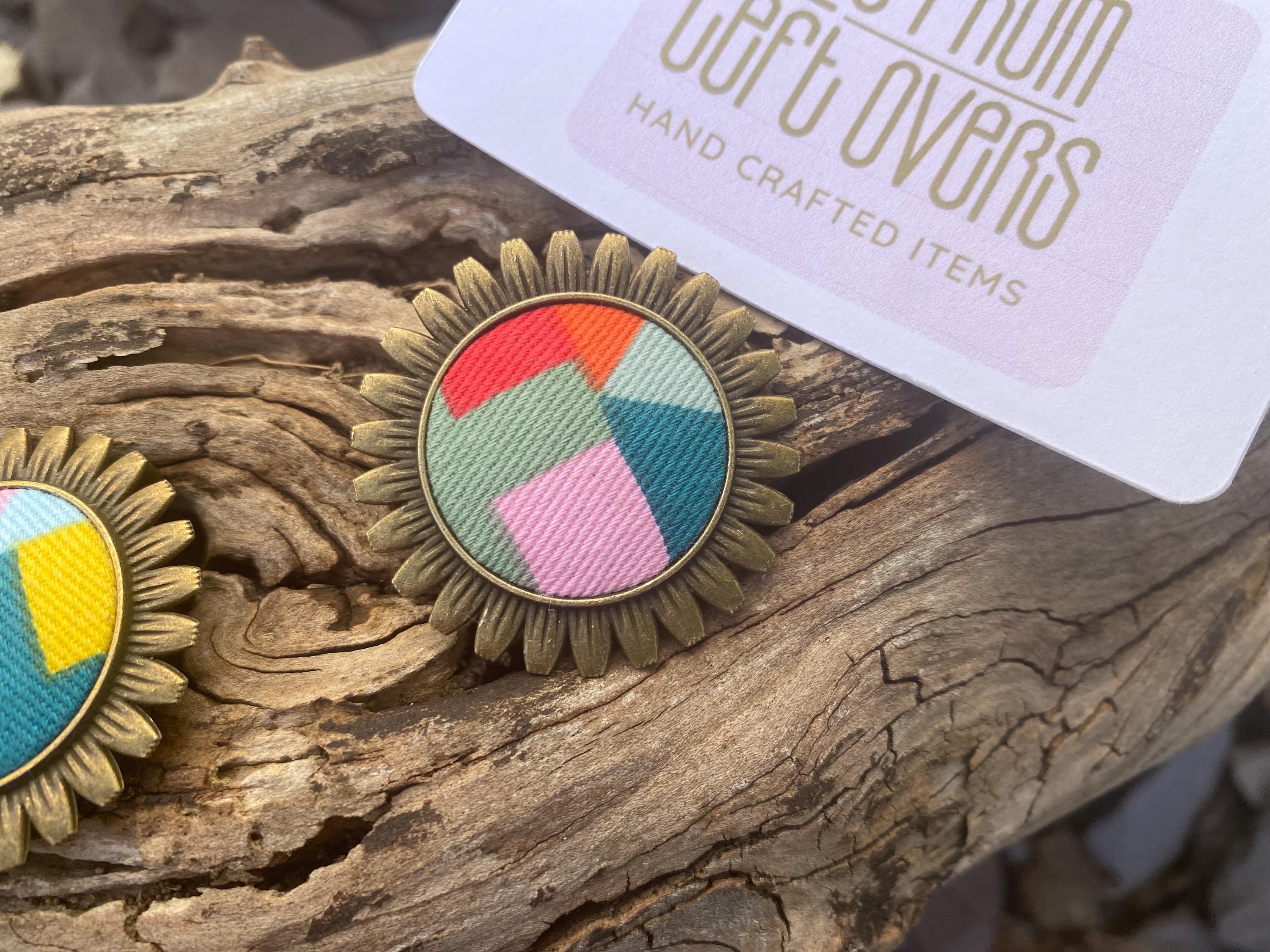 Handmade Upcycled Brooch/Necklace for women: Multicoloured Fabric, Antique Brass Style
