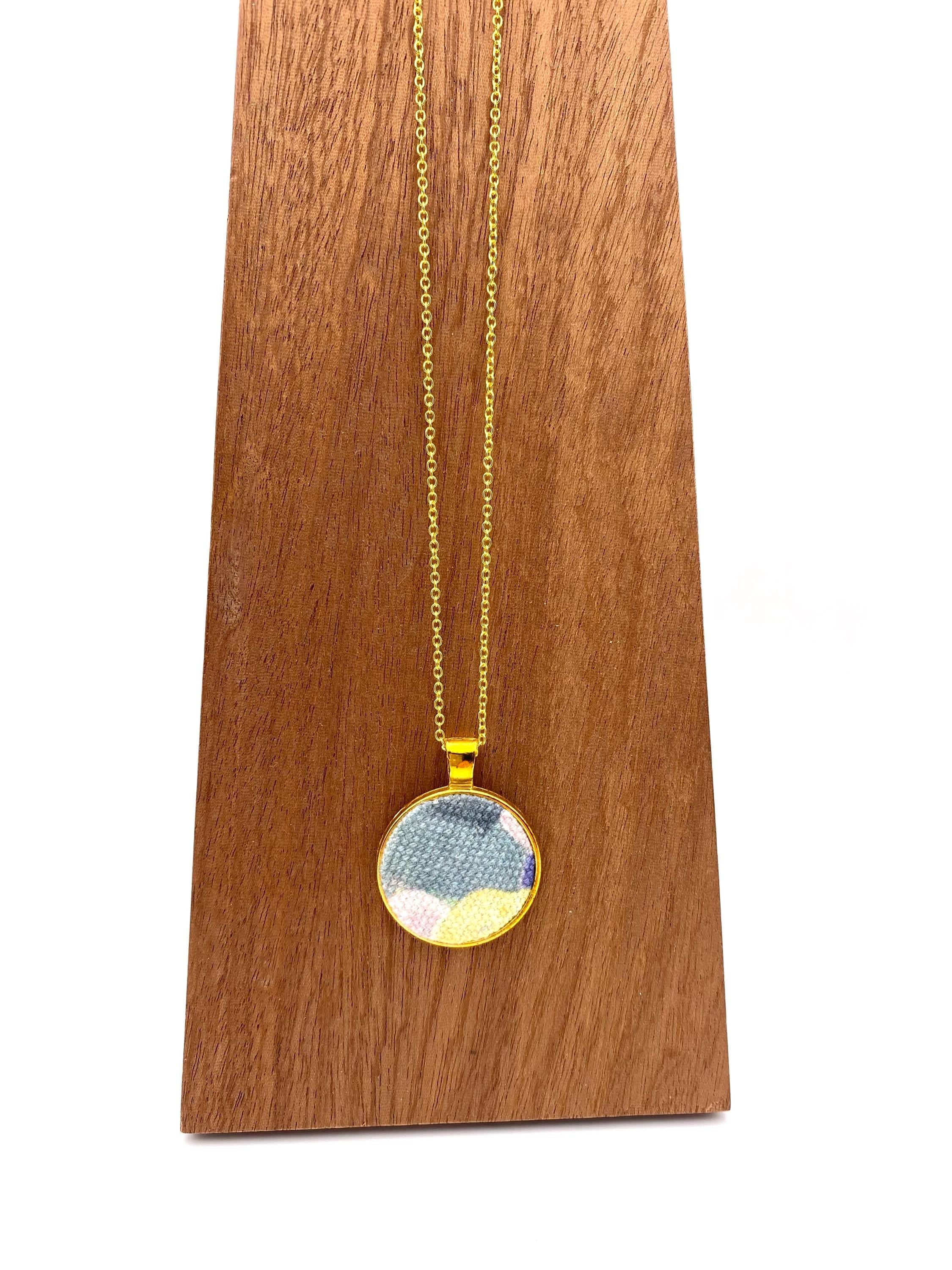Blue & Yellow Upcycled Fabric Pendant Necklace – Handmade Eco Jewellery