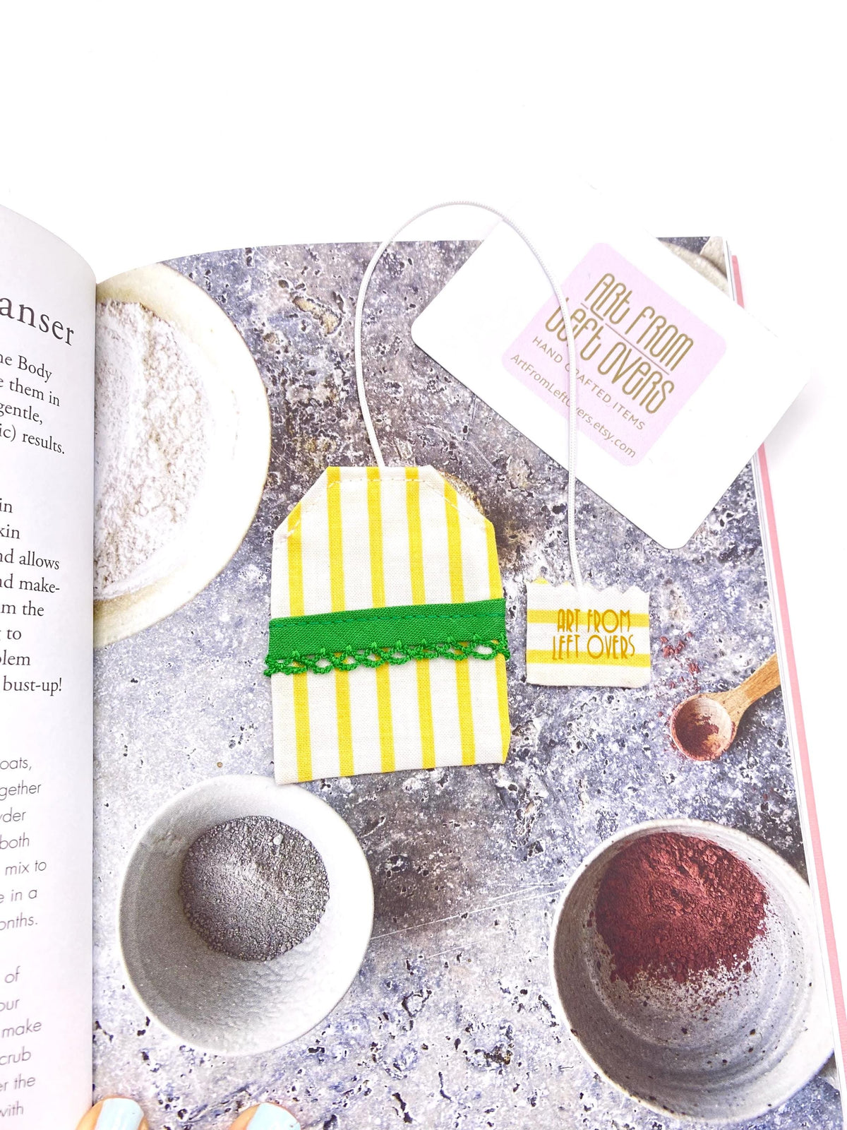 Fabric Tea Bag Bookmark: Yellow & Green Stripy Reader Gift