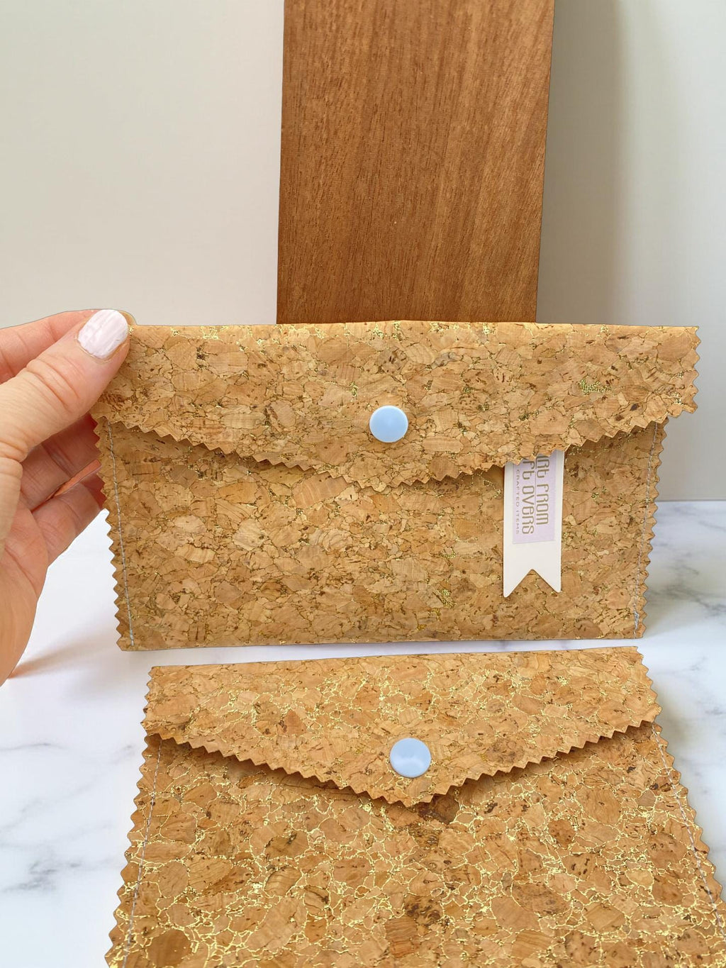 Handbag Organiser. Handmade Cork Large Wallet with Gold Flecks-Vegan Leather Phone, Documents Holder.