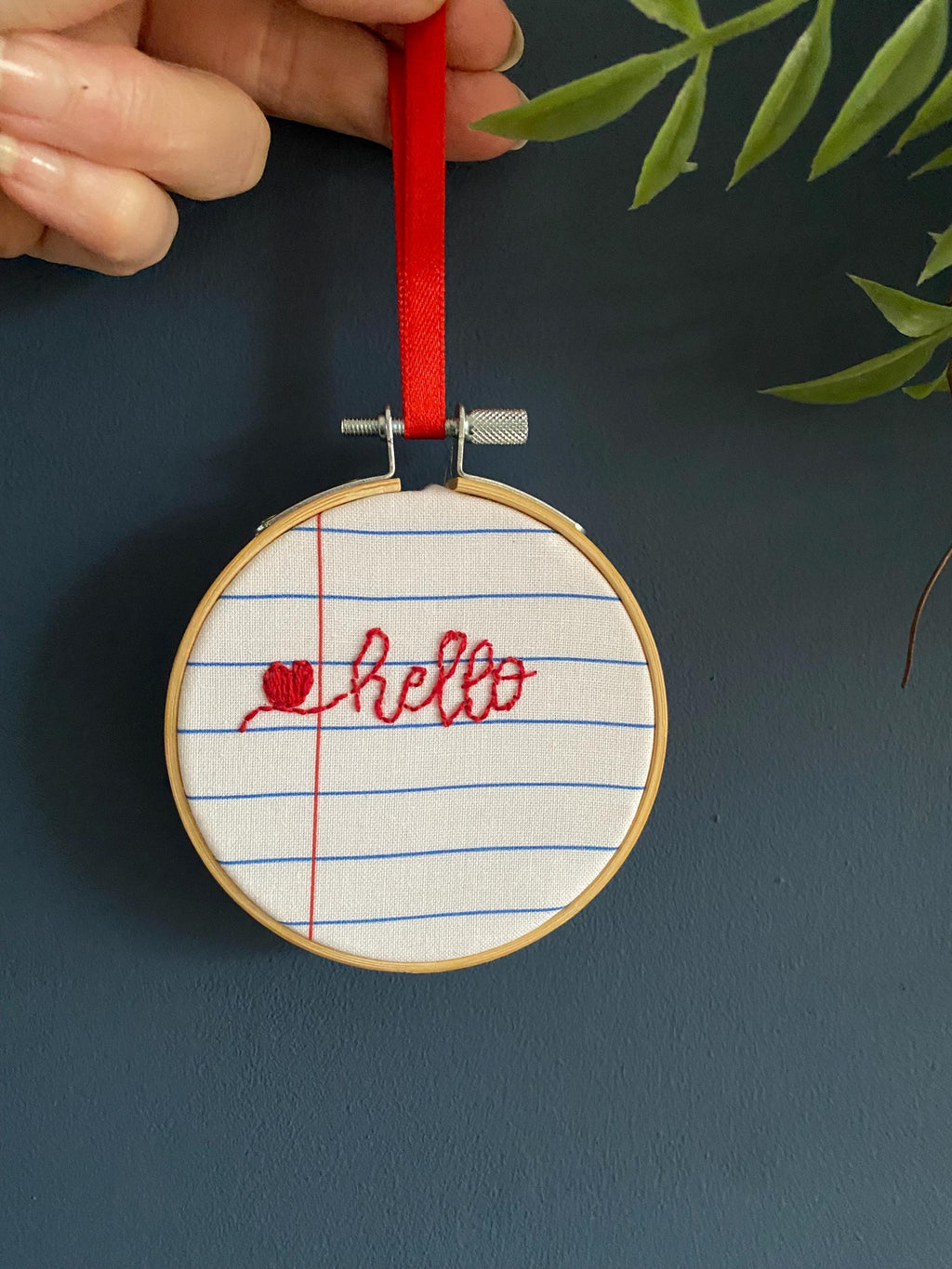 Hand Embroidered Mini Hoop Art –  'Hello'