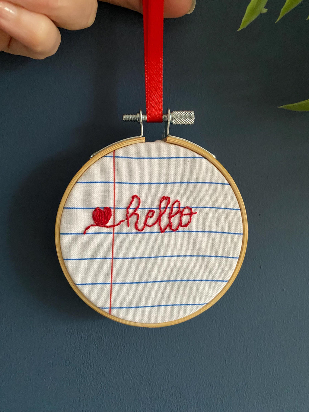 Hand Embroidered Mini Hoop Art –  'Hello'