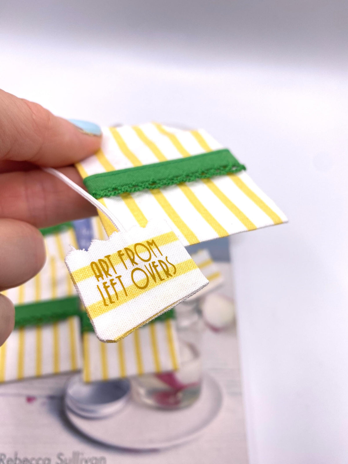 Fabric Tea Bag Bookmark: Yellow & Green Stripy Reader Gift