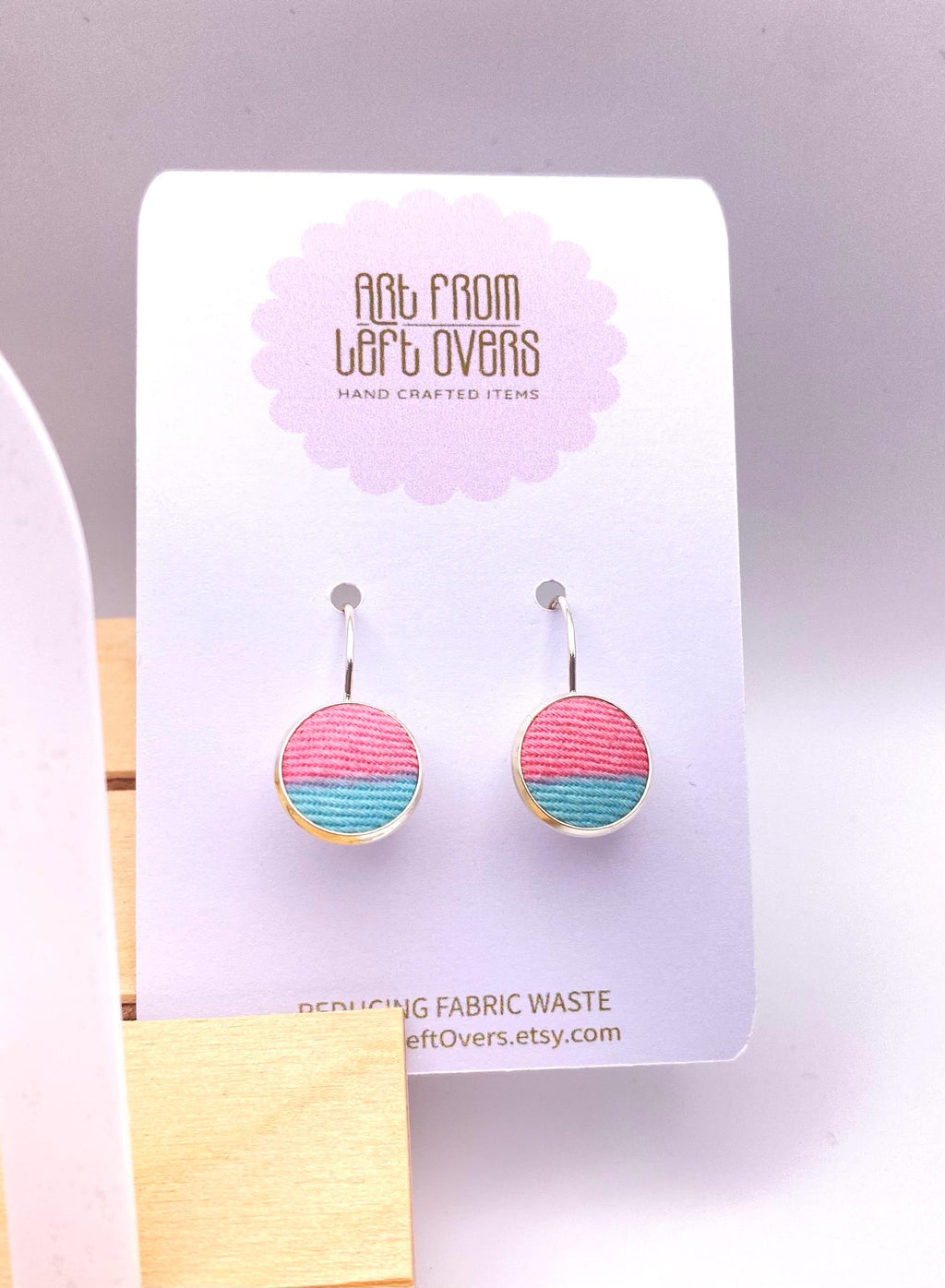 Upcycled Fabric Earrings: Geometric Leverback Hoops, Colorful Cotton