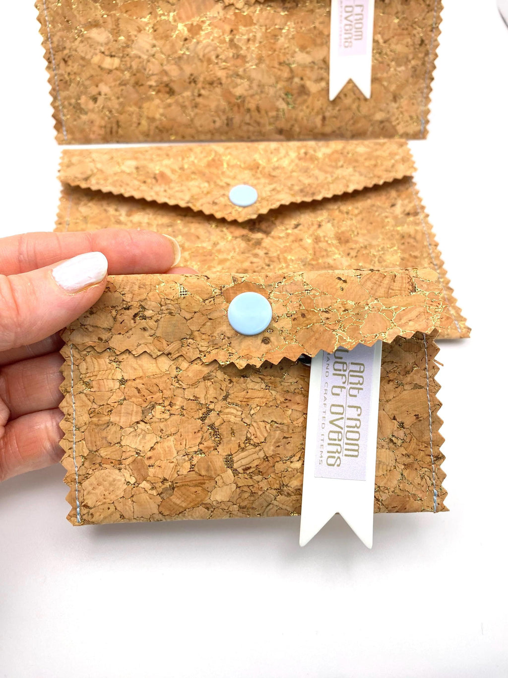 Card Cork Fabric Wallet with Golden Flecks. Handmade with Sustainable Vegan Leather