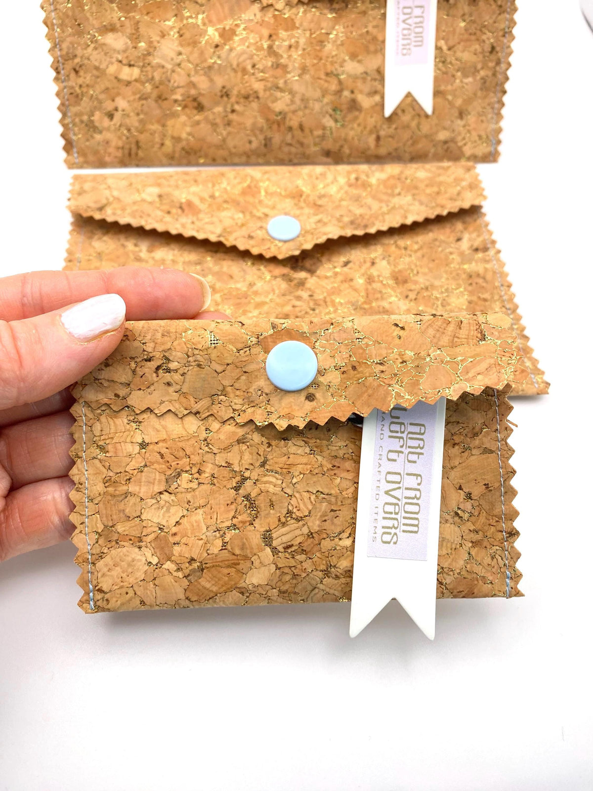 Card Cork Fabric Wallet with Golden Flecks. Handmade with Sustainable Vegan Leather