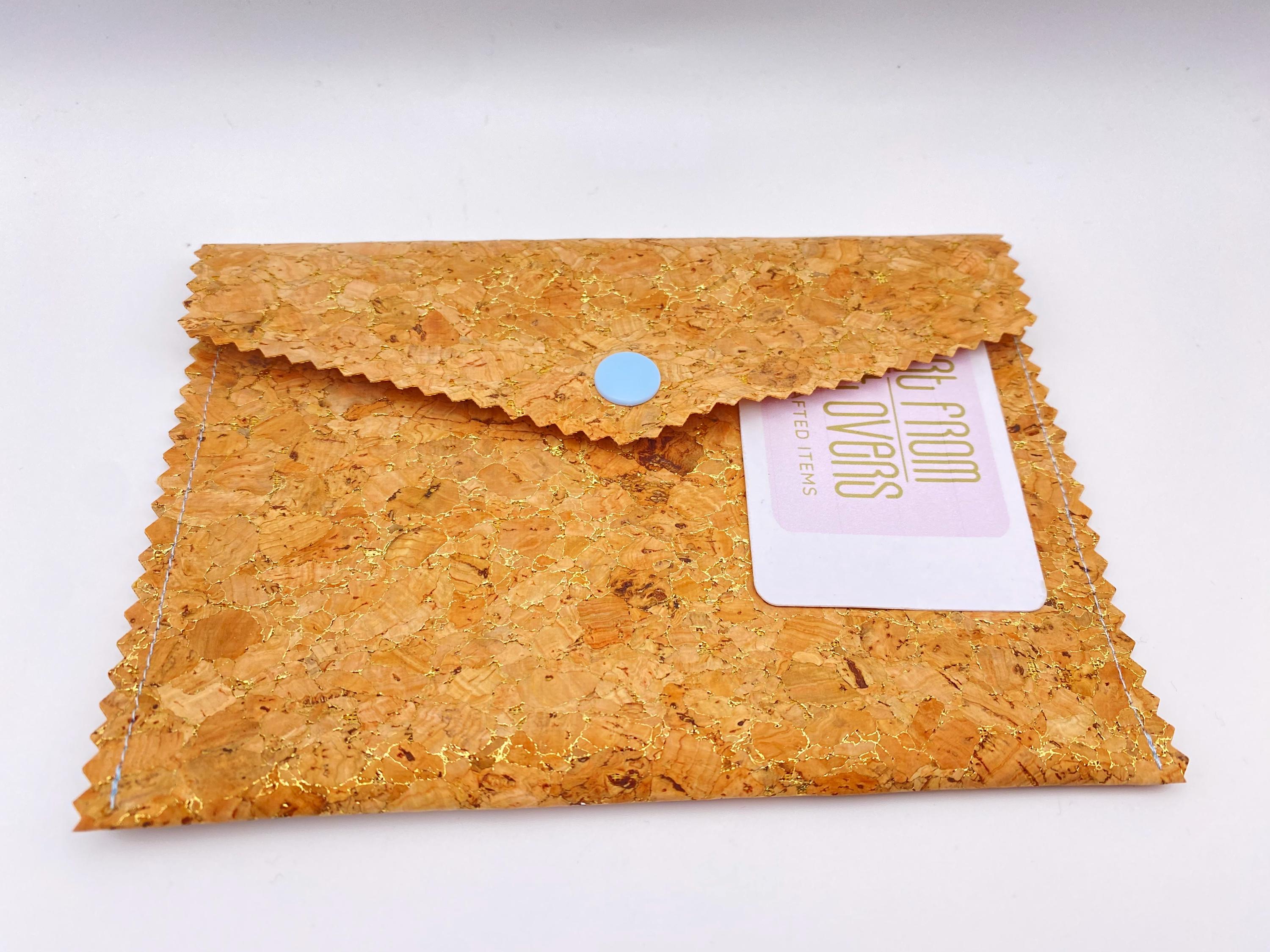 Handmade Cork Wallet with Golden Flecks - Vegan Leather Passport Holder. Handbag Organiser