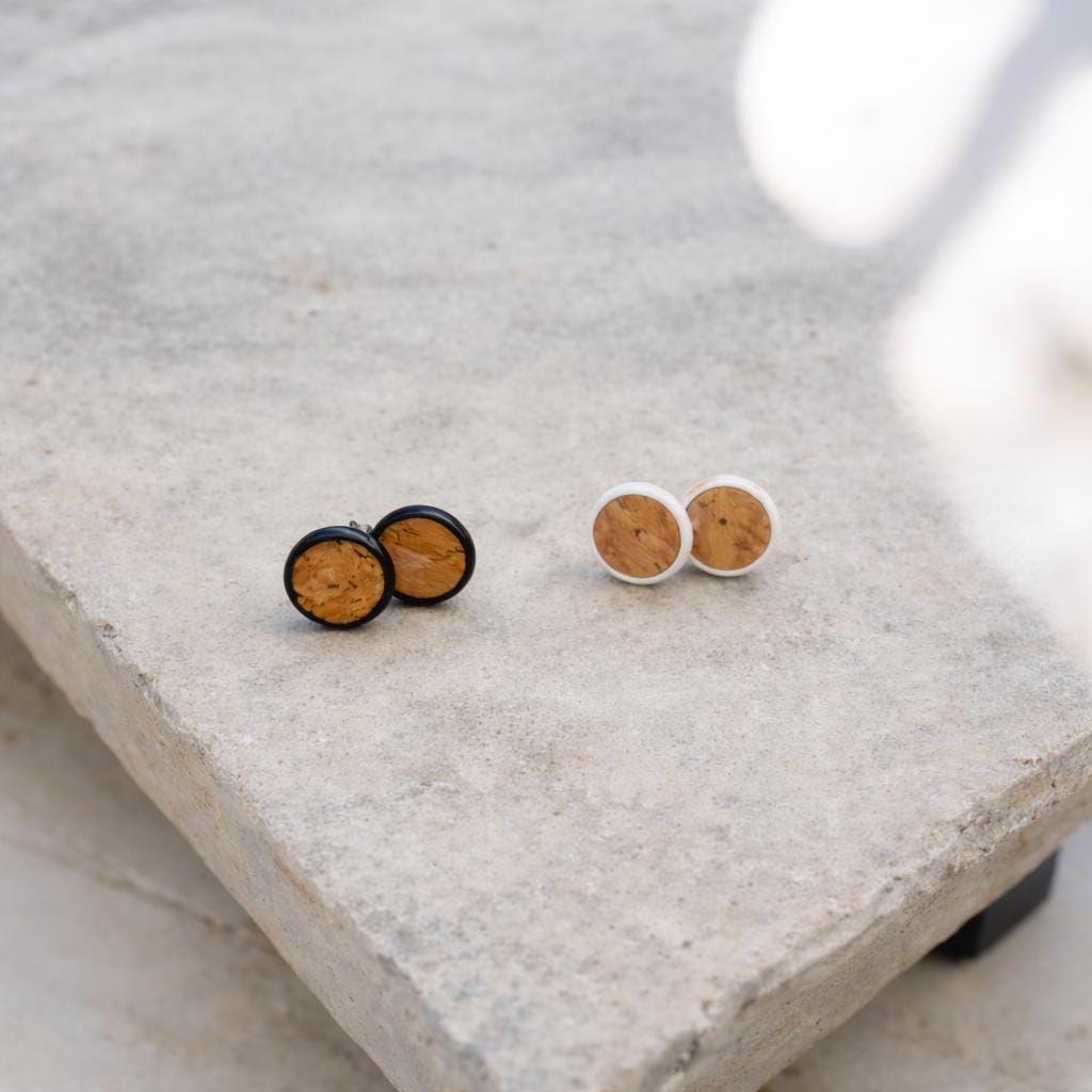 Cork Stud Earrings - Upcycled Fabric, Eco Friendly Jewelry Gift