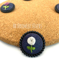 Handmade Embroidered Denim Flower Brooch: Black Beaded Edge