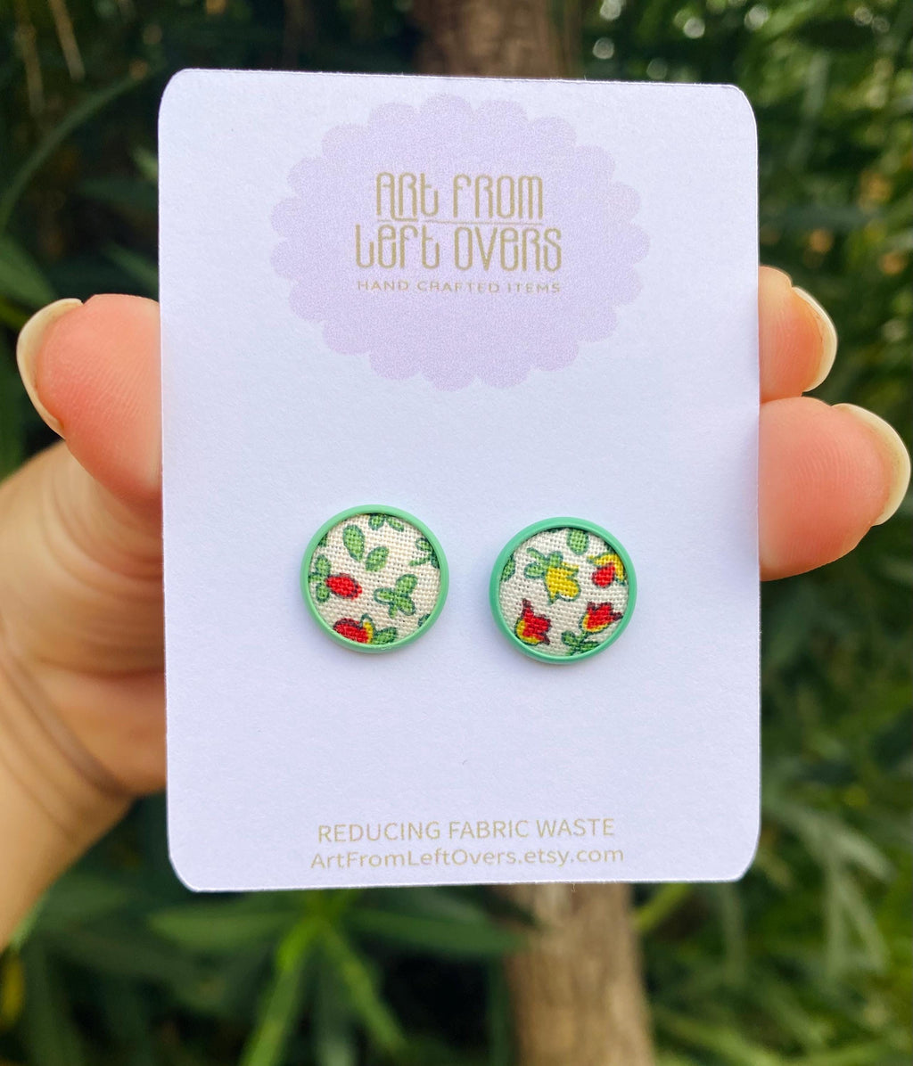 Liberty of London Fabric Stud Earrings – Floral Cabochon, Zero Waste